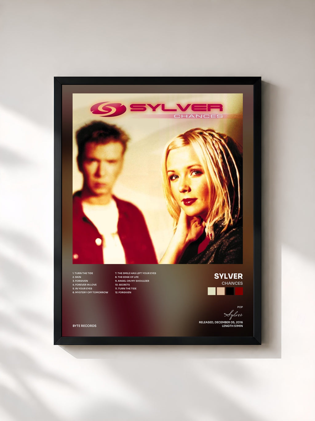 #noir Tableau de l'album Chances de Sylver, cadre noir, imprimé et encadré en France