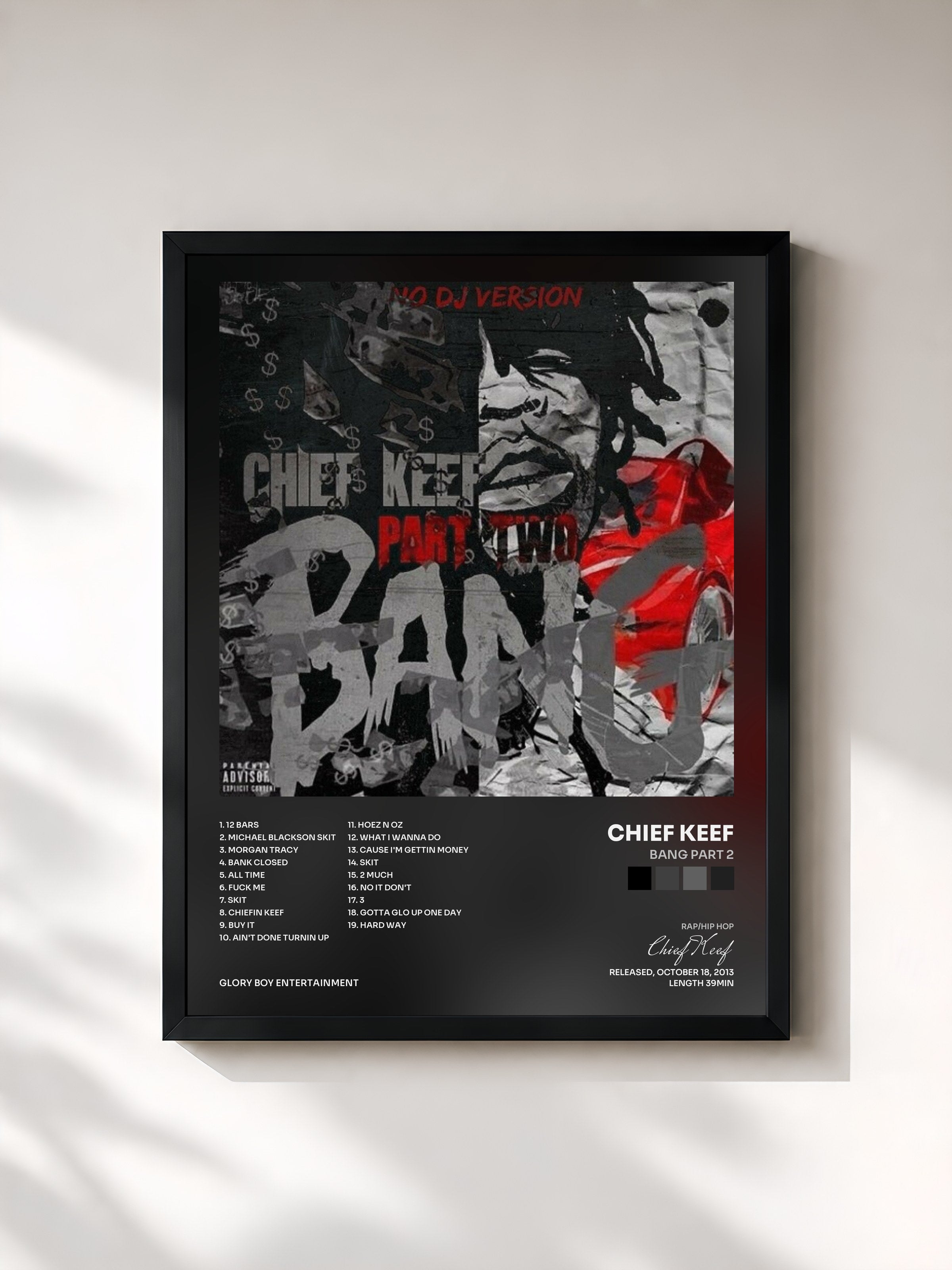#noir Tableau de l'album Bang Part 2 de Chief Keef, cadre noir, imprimé et encadré en France