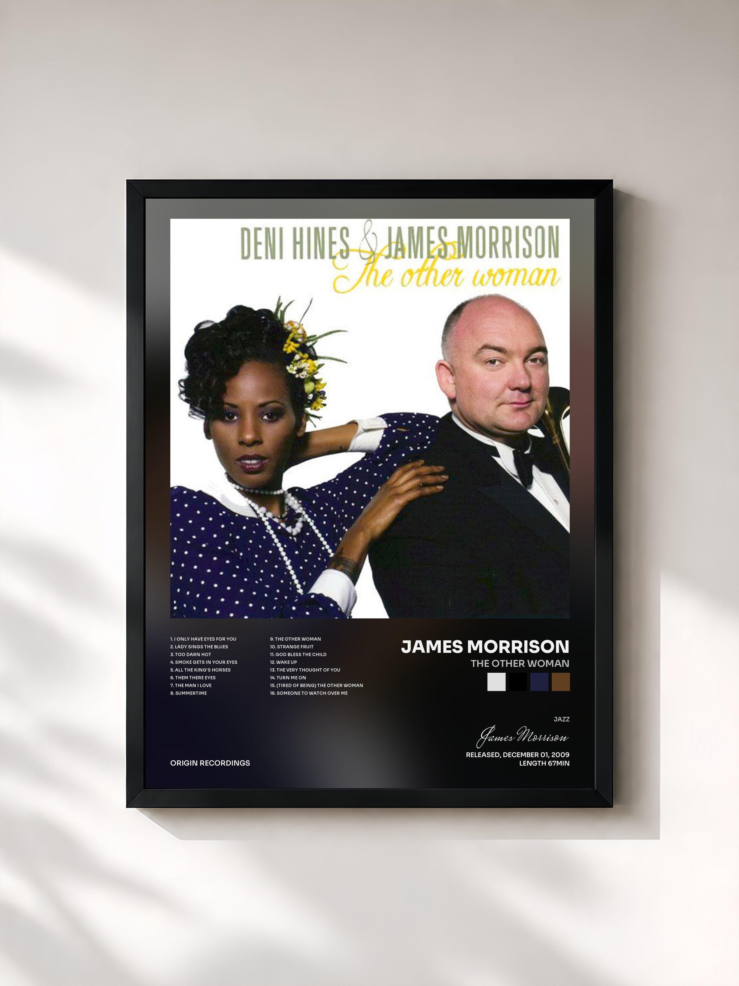 #noir Tableau de l'album The Other Woman de James Morrison, cadre noir, imprimé et encadré en France