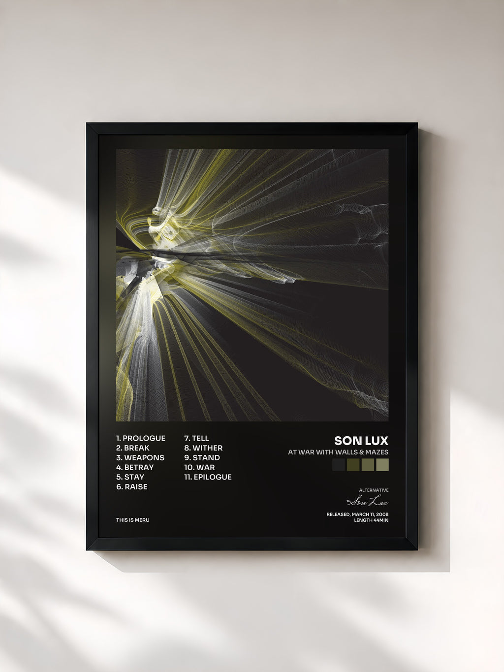 #noir Tableau de l'album At War With Walls & Mazes de Son Lux, cadre noir, imprimé et encadré en France