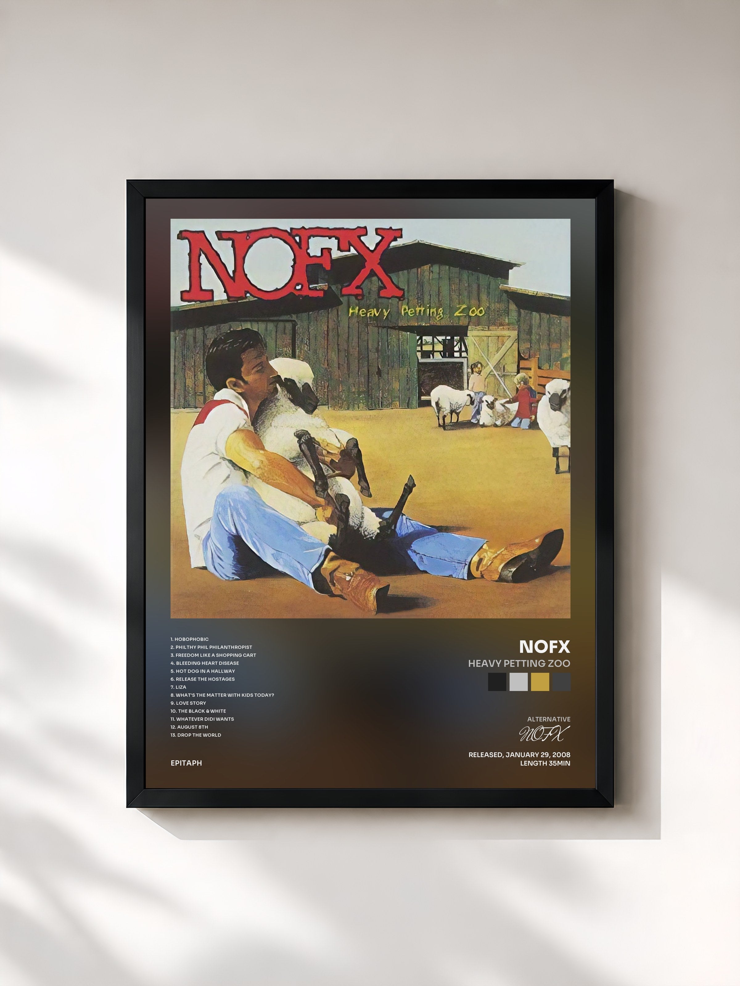 #noir Tableau de l'album Heavy Petting Zoo de NOFX, cadre noir, imprimé et encadré en France