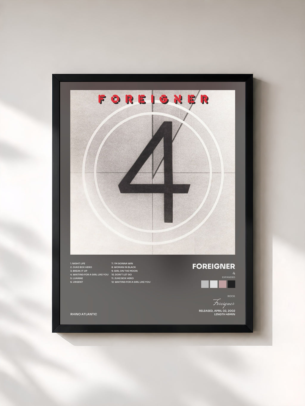 #noir Tableau de l'album 4 (Expanded) de Foreigner, cadre noir, imprimé et encadré en France