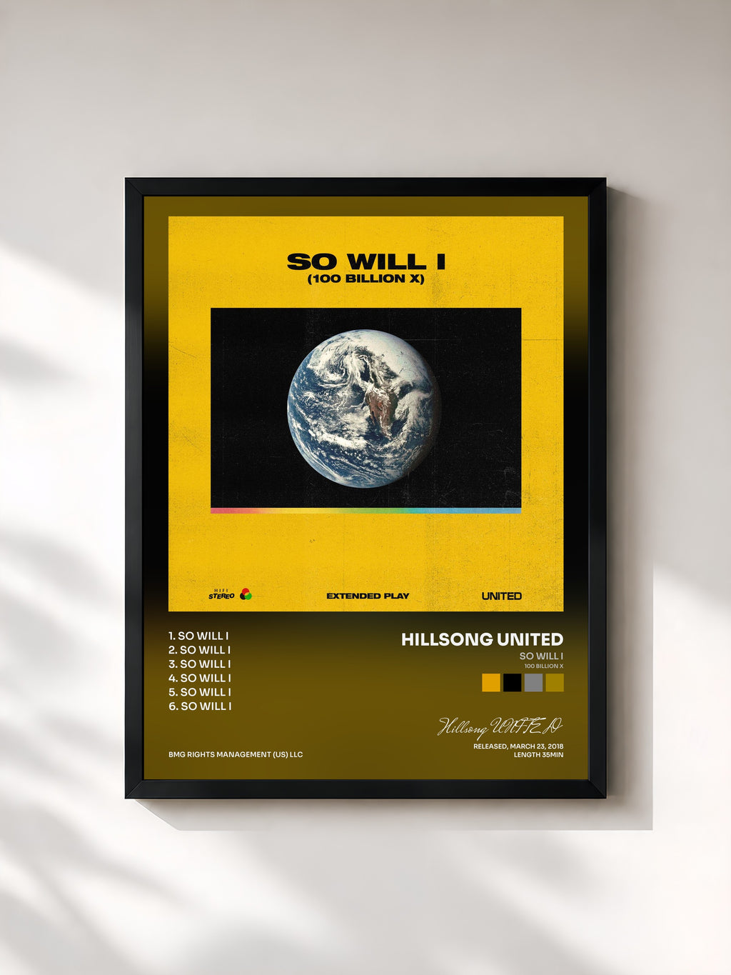 #noir Tableau de l'album So Will I (100 Billion X) de Hillsong UNITED, cadre noir, imprimé et encadré en France