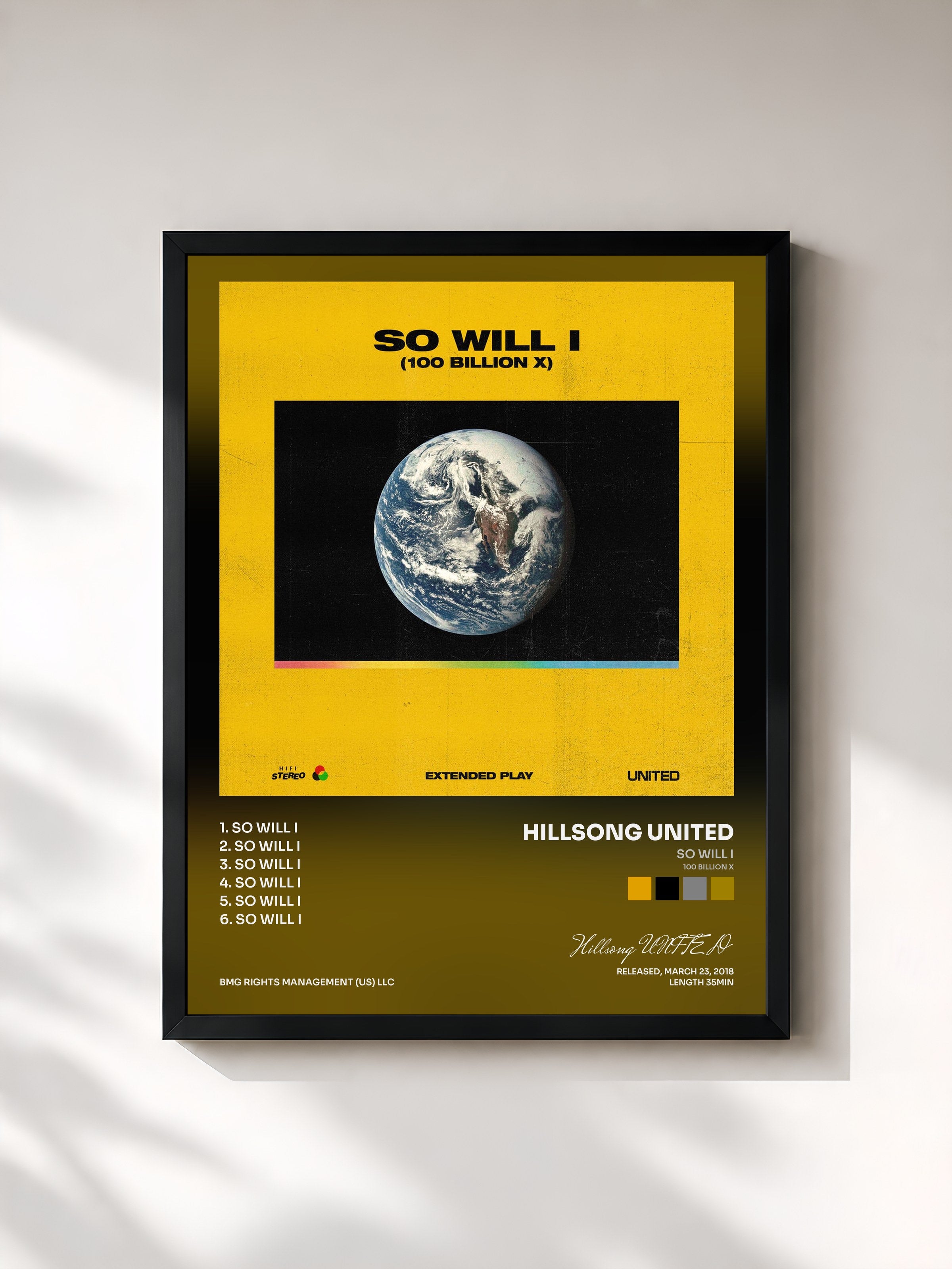 #noir Tableau de l'album So Will I (100 Billion X) de Hillsong UNITED, cadre noir, imprimé et encadré en France