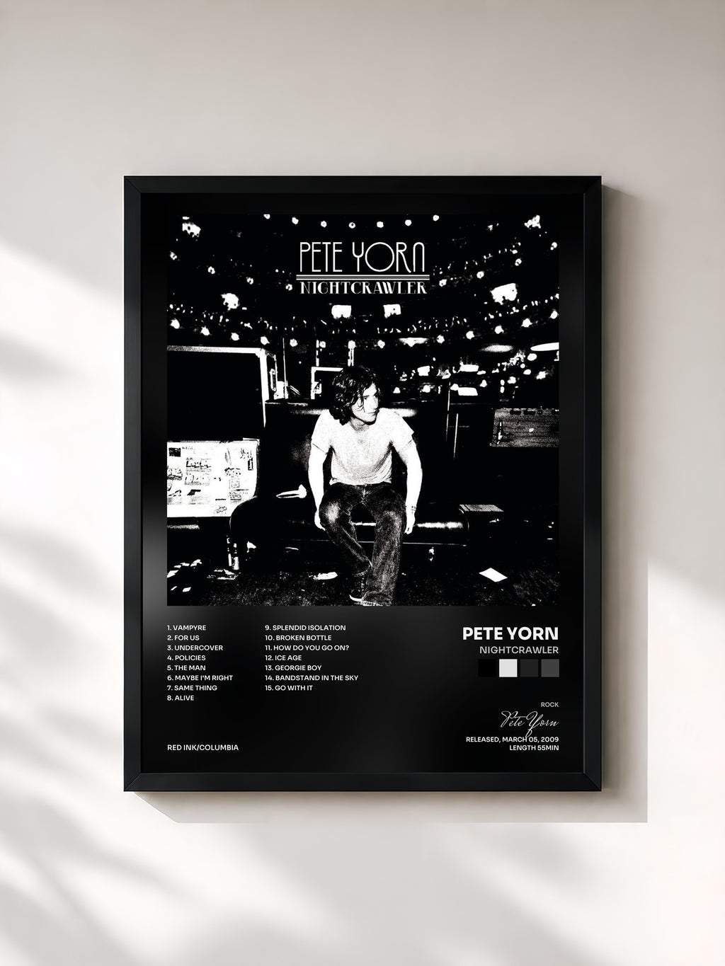 #noir Tableau de l'album Nightcrawler de Pete Yorn, cadre noir, imprimé et encadré en France