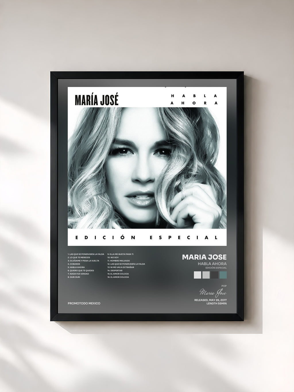 #noir Tableau de l'album Habla Ahora (Edición Especial) de Maria Jose, cadre noir, imprimé et encadré en France