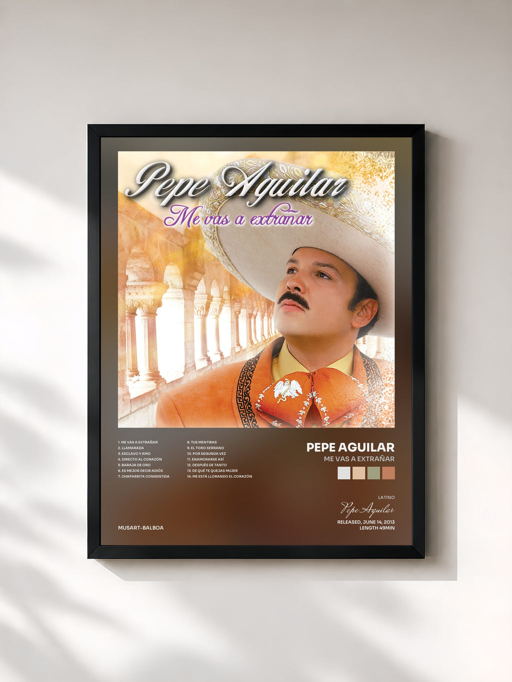 #noir Tableau de l'album Me Vas A Extrañar de Pepe Aguilar, cadre noir, imprimé et encadré en France