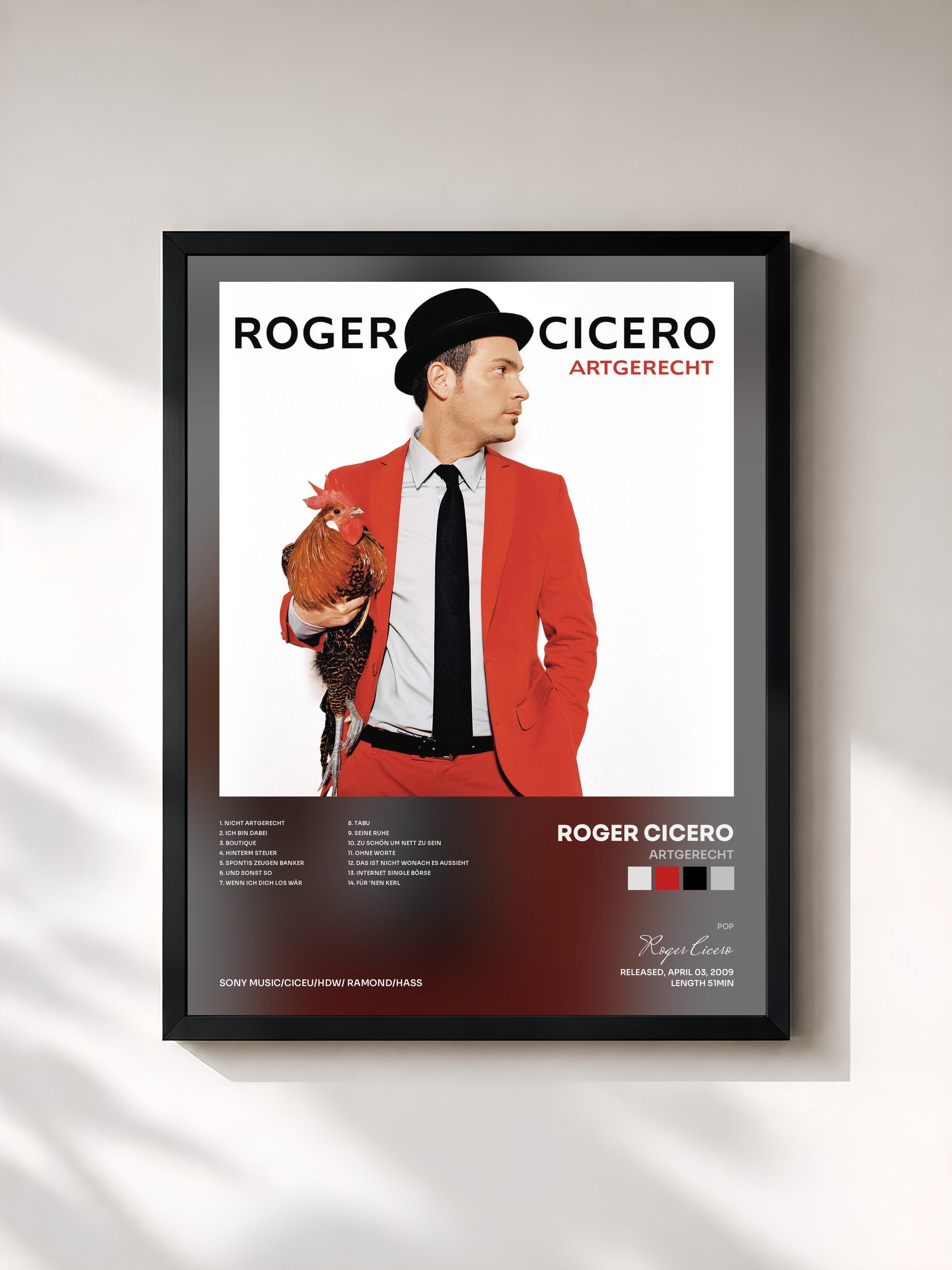 #noir Tableau de l'album Artgerecht de Roger Cicero, cadre noir, imprimé et encadré en France