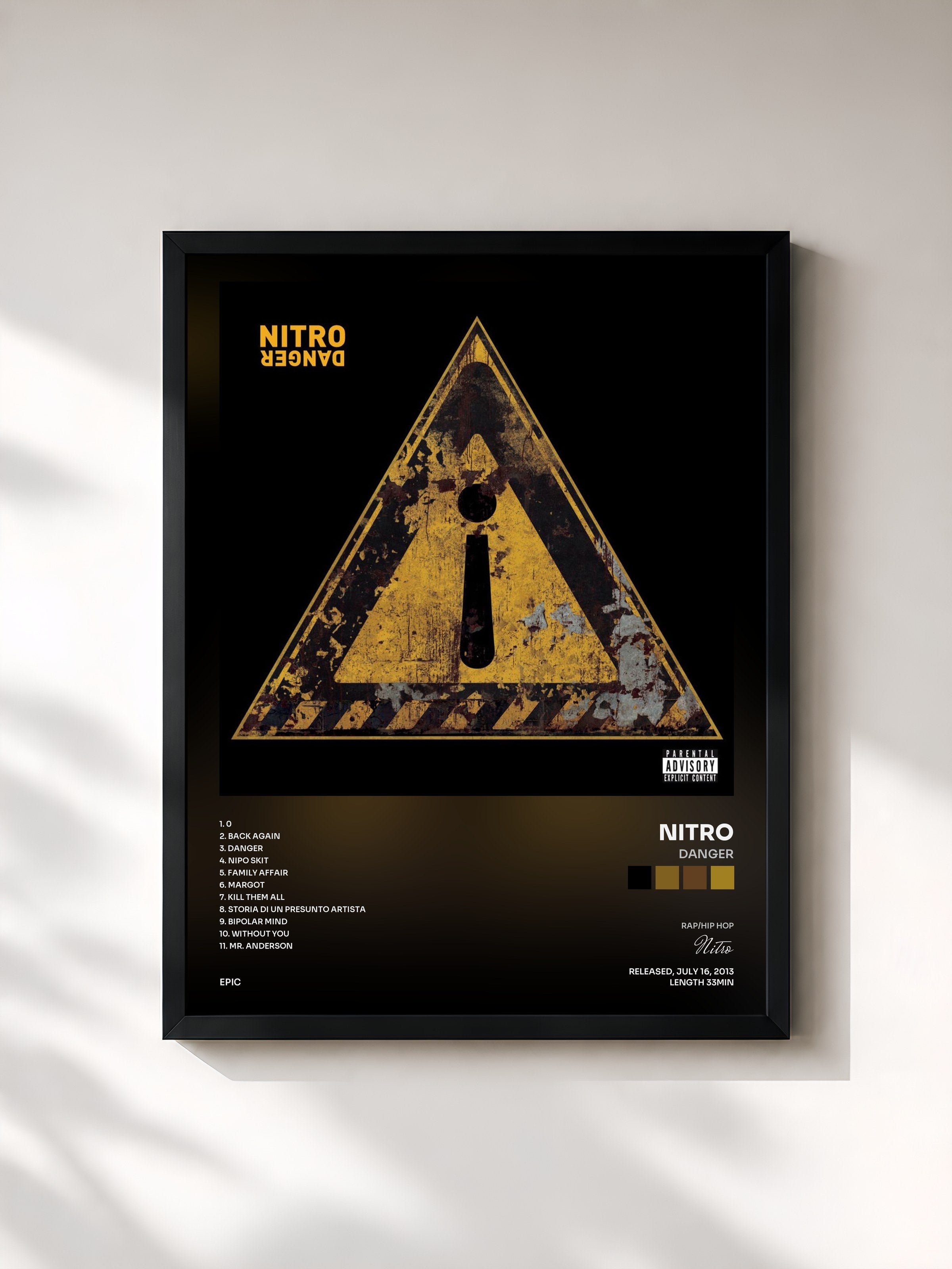 #noir Tableau de l'album Danger de Nitro, cadre noir, imprimé et encadré en France