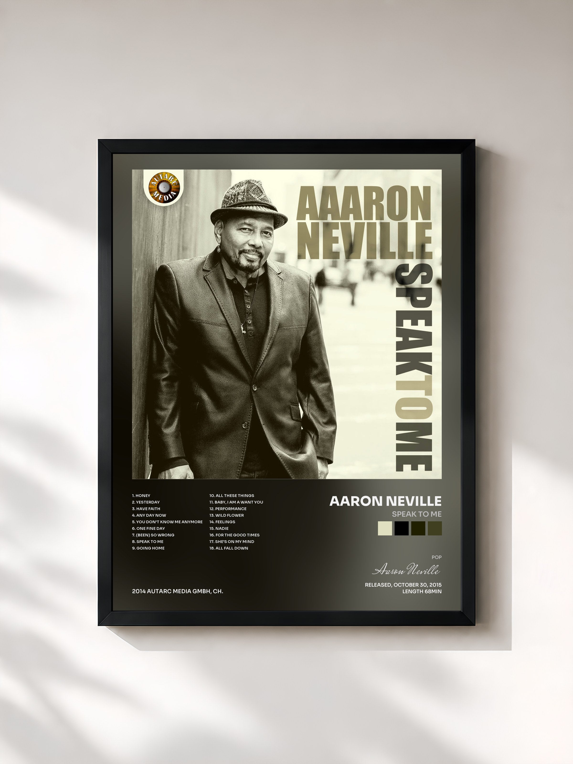 #noir Tableau de l'album Speak to Me de Aaron Neville, cadre noir, imprimé et encadré en France