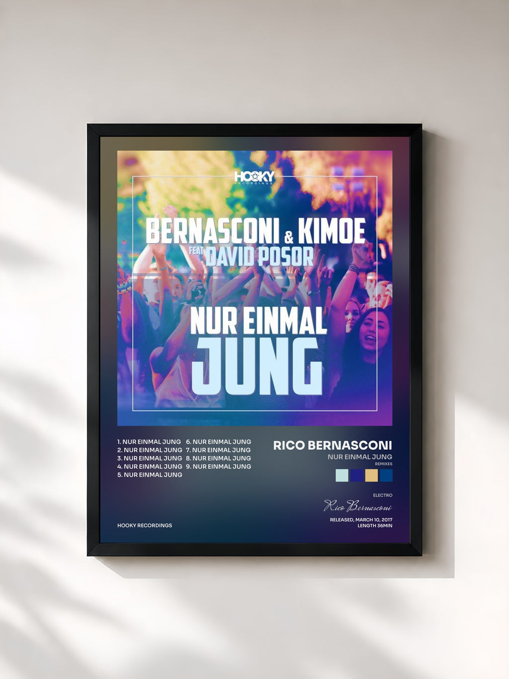 #noir Tableau de l'album Nur einmal jung (Remixes) de Rico Bernasconi, cadre noir, imprimé et encadré en France