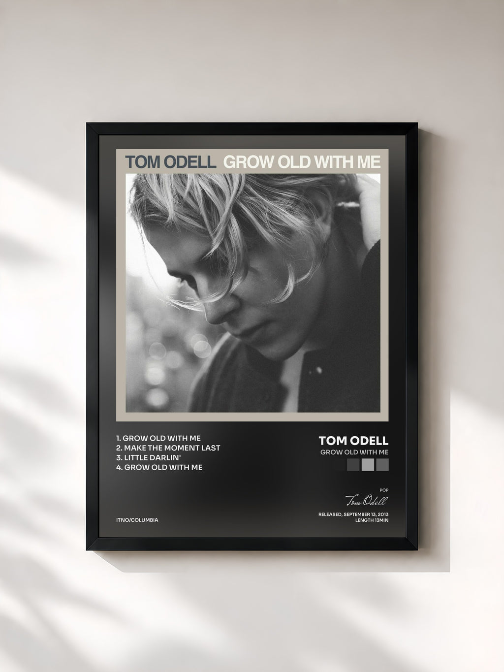 #noir Tableau de l'album Grow Old With Me de Tom Odell, cadre noir, imprimé et encadré en France