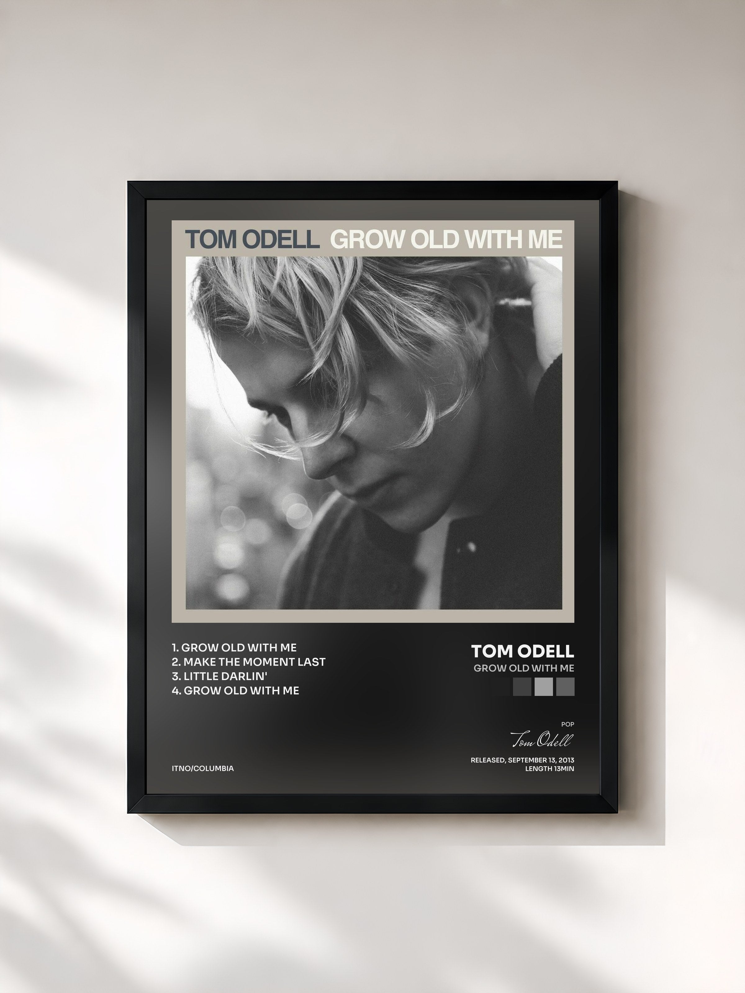 #noir Tableau de l'album Grow Old With Me de Tom Odell, cadre noir, imprimé et encadré en France