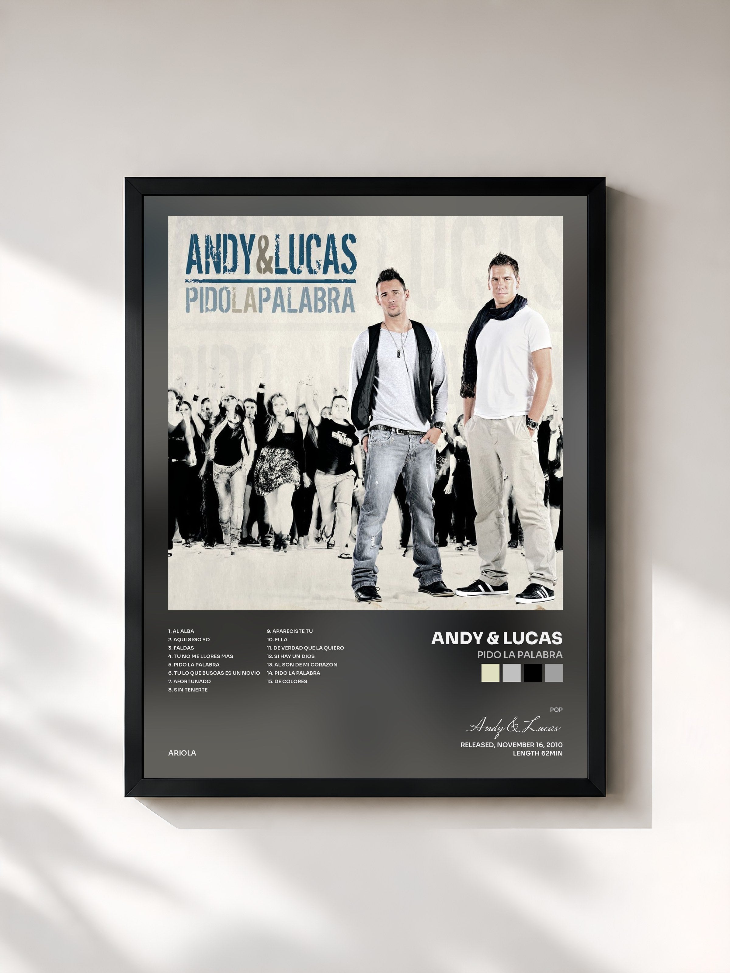 #noir Tableau de l'album Pido La Palabra de Andy & Lucas, cadre noir, imprimé et encadré en France
