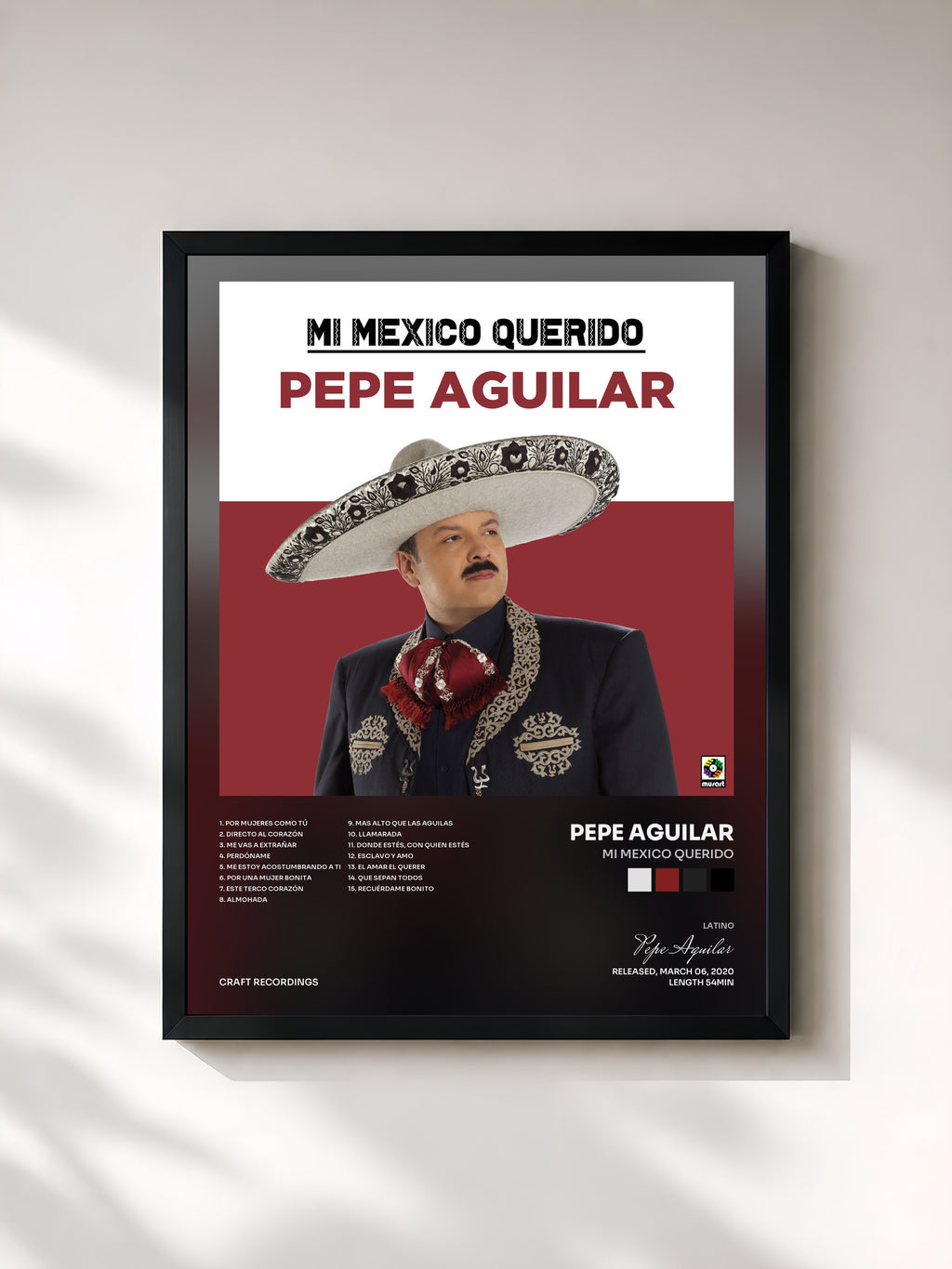 #noir Tableau de l'album Mi Mexico Querido de Pepe Aguilar, cadre noir, imprimé et encadré en France