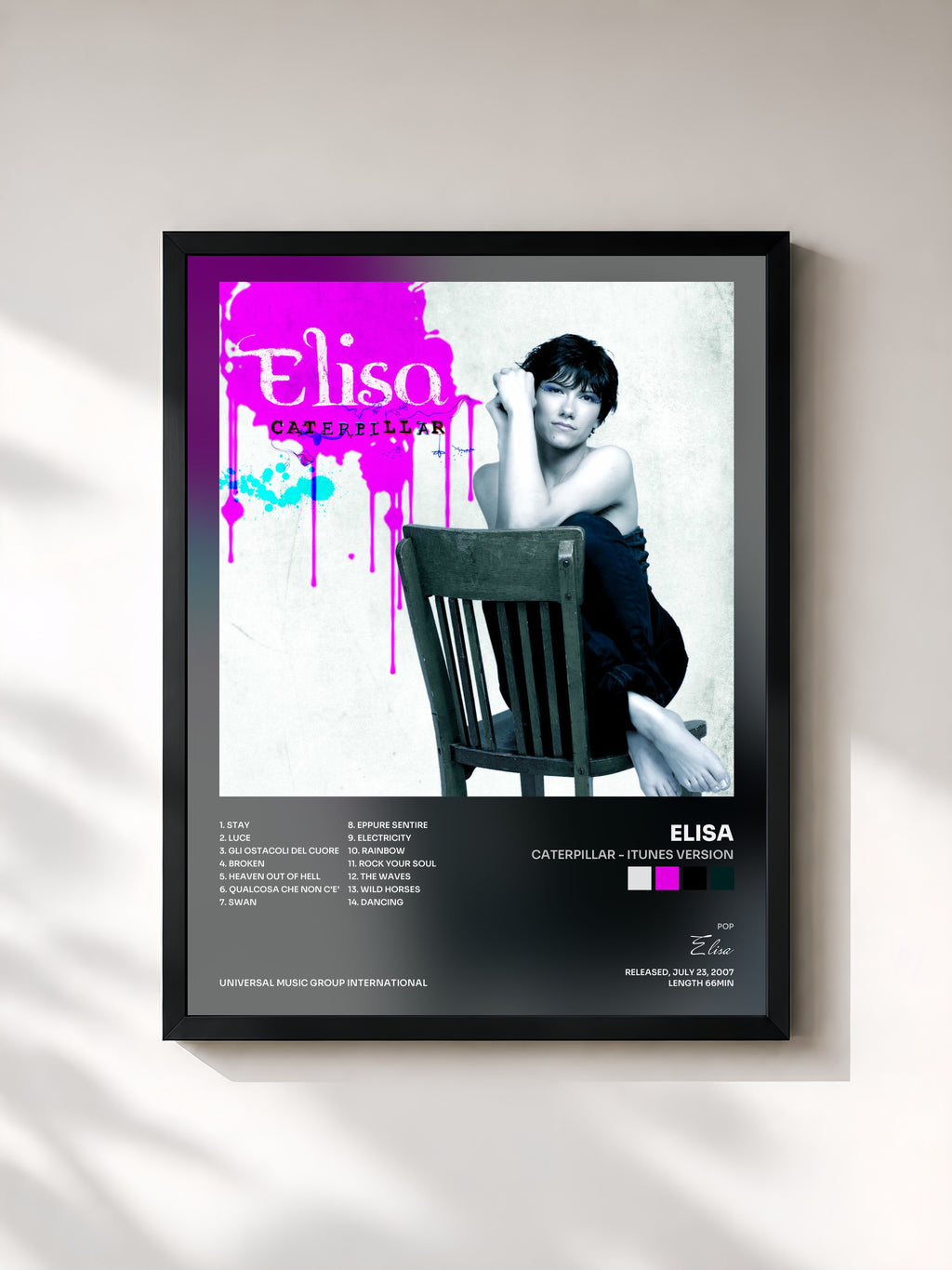 #noir Tableau de l'album Caterpillar - iTunes Version de Elisa, cadre noir, imprimé et encadré en France