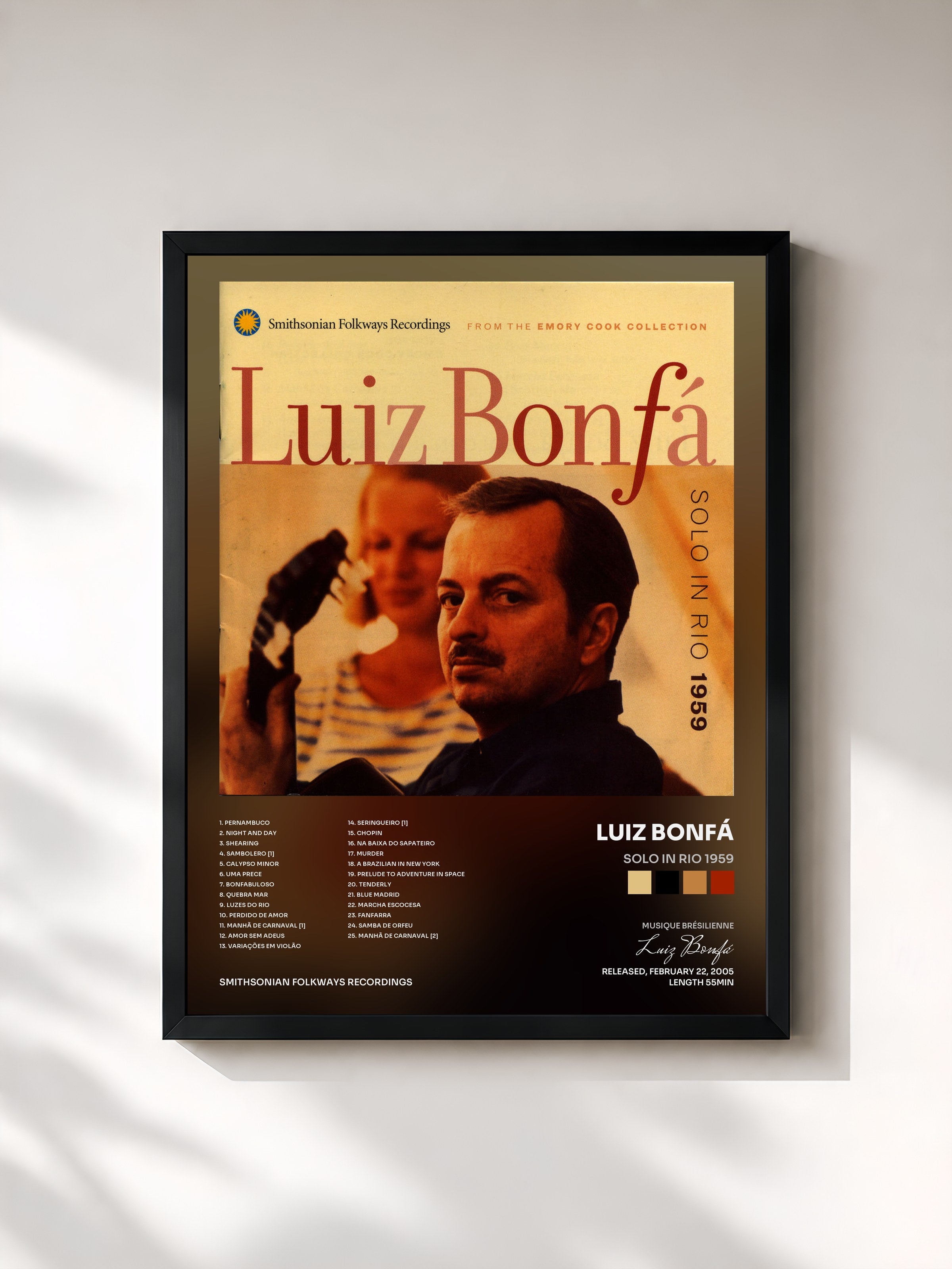 #noir Tableau de l'album Solo in Rio 1959 de Luiz Bonfá, cadre noir, imprimé et encadré en France