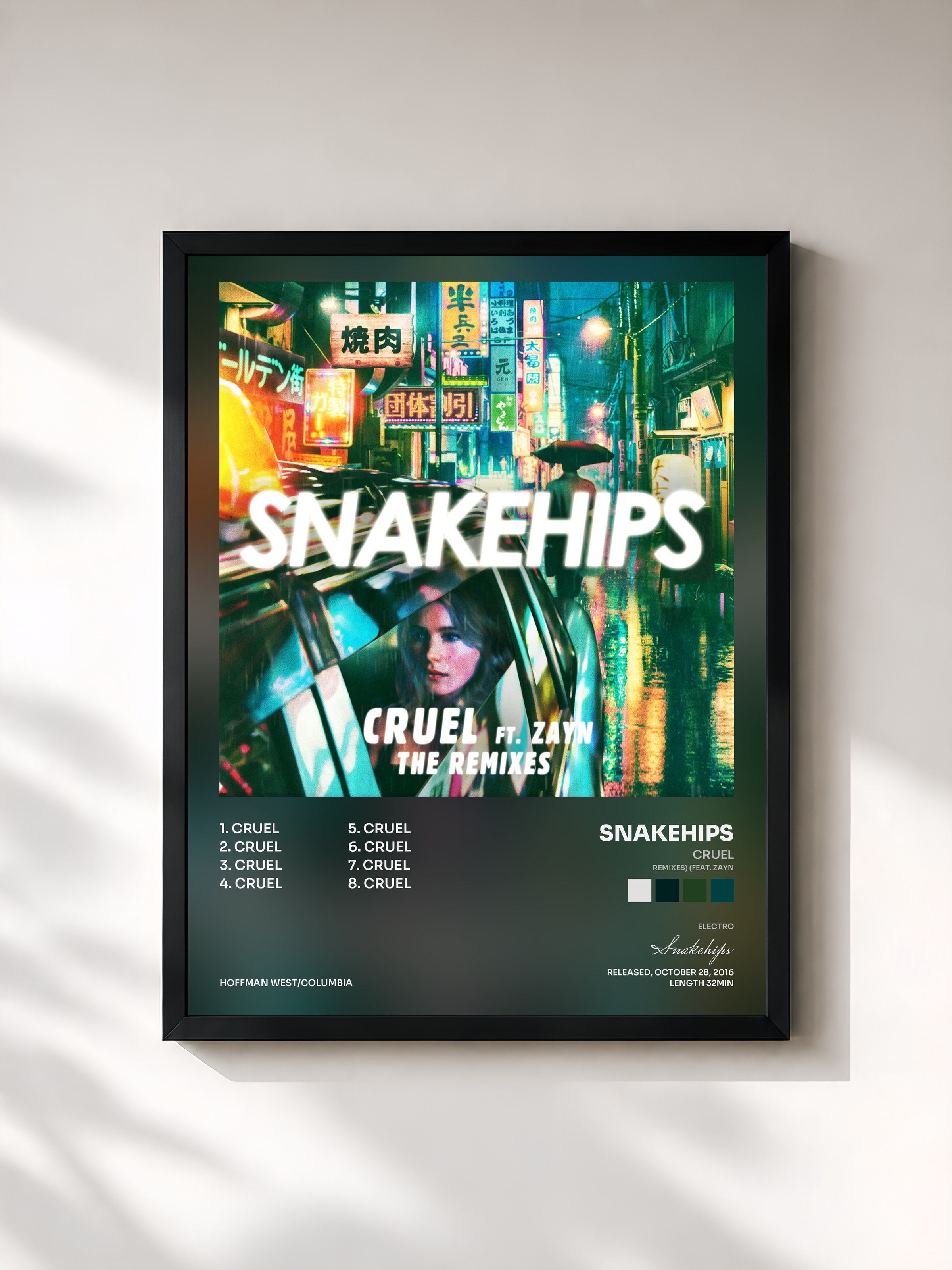 #noir Tableau de l'album Cruel (Remixes) (feat. ZAYN) de Snakehips, cadre noir, imprimé et encadré en France