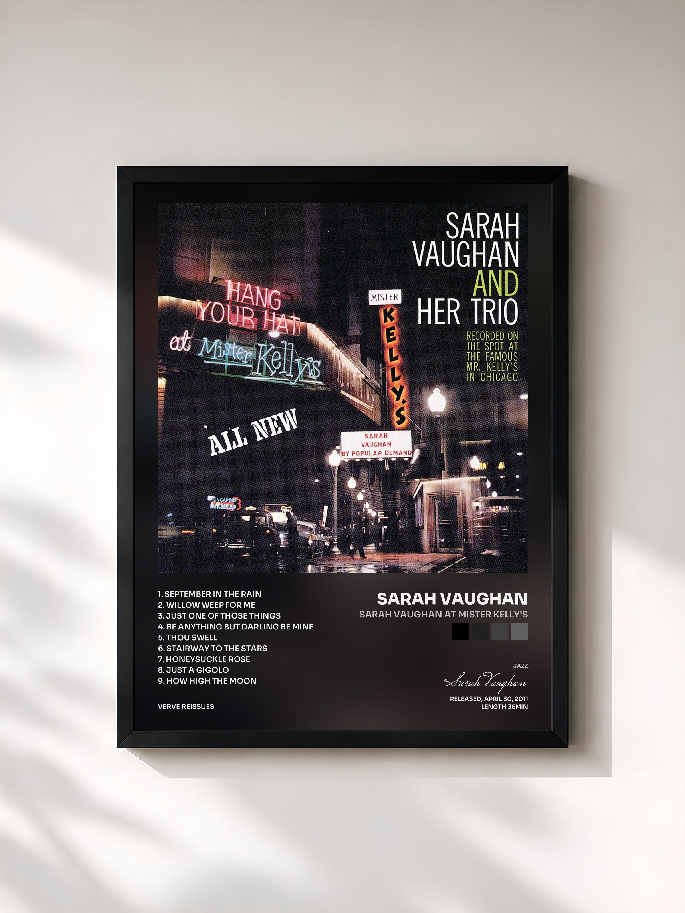#noir Tableau de l'album Sarah Vaughan At Mister Kelly's de Sarah Vaughan, cadre noir, imprimé et encadré en France