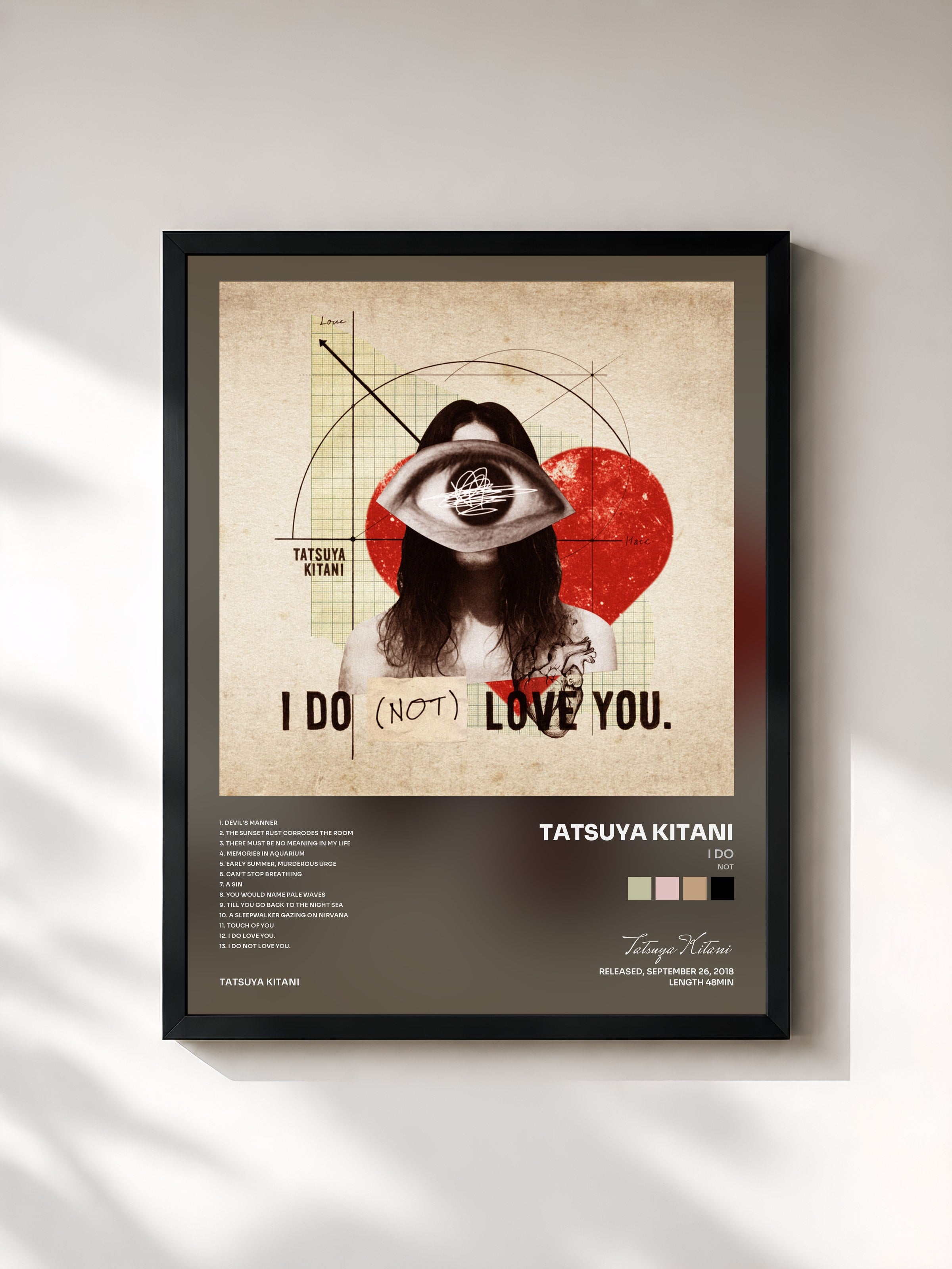#noir Tableau de l'album I DO (NOT) LOVE YOU. de Tatsuya Kitani, cadre noir, imprimé et encadré en France