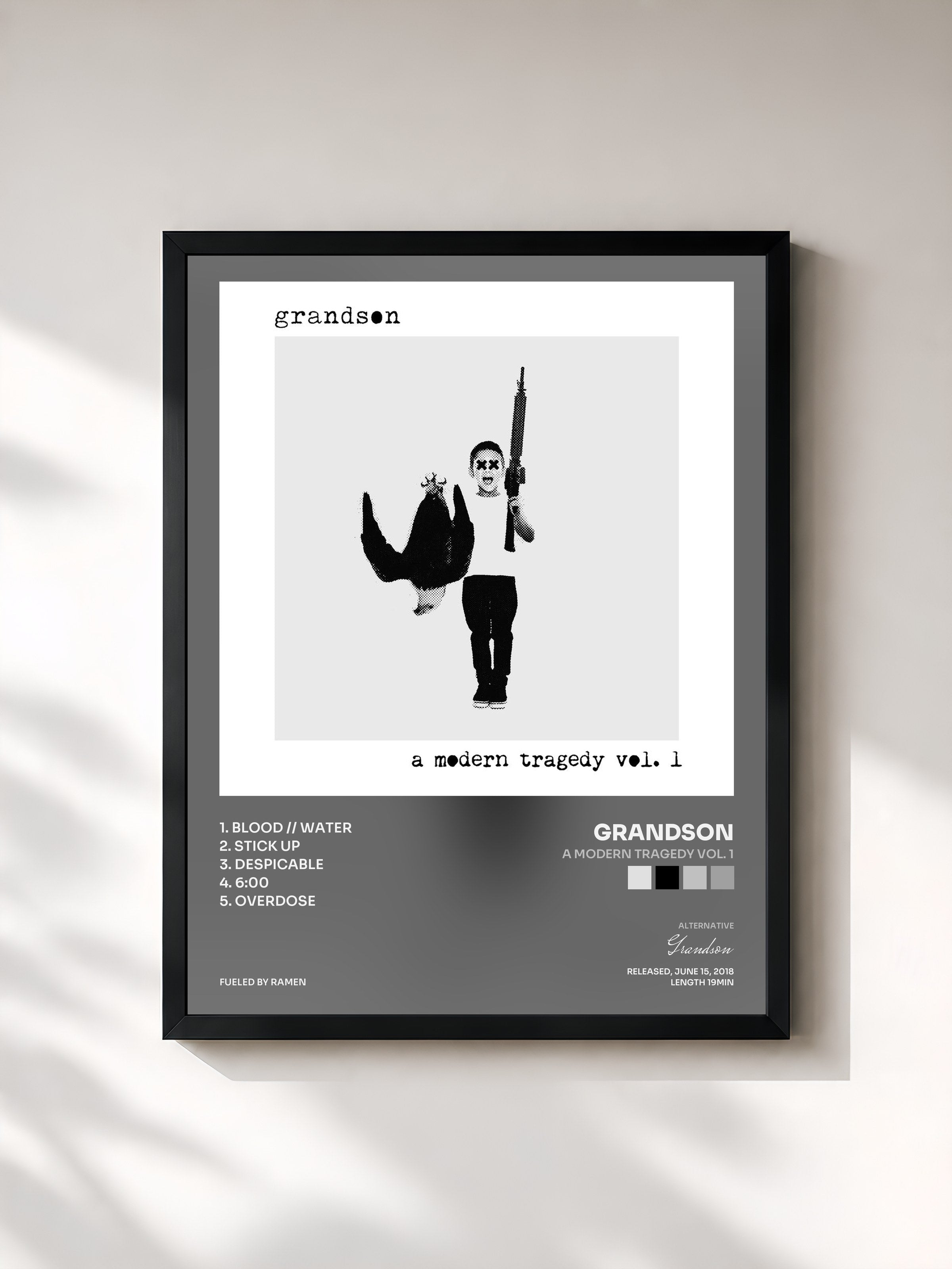 #noir Tableau de l'album a modern tragedy vol. 1 de Grandson, cadre noir, imprimé et encadré en France