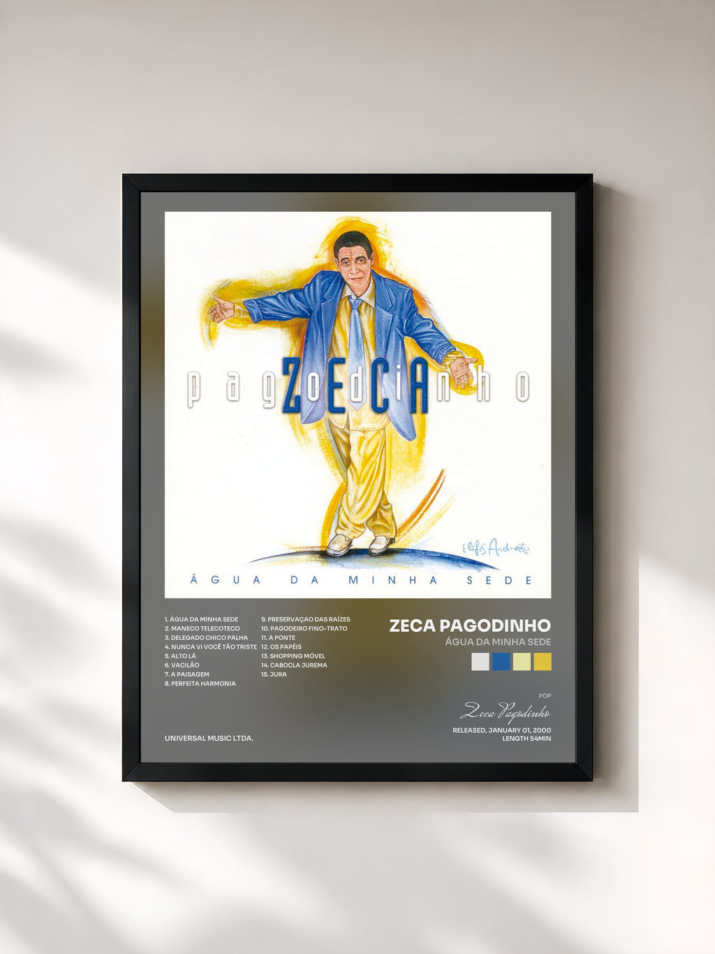 #noir Tableau de l'album Água Da Minha Sede de Zeca Pagodinho, cadre noir, imprimé et encadré en France