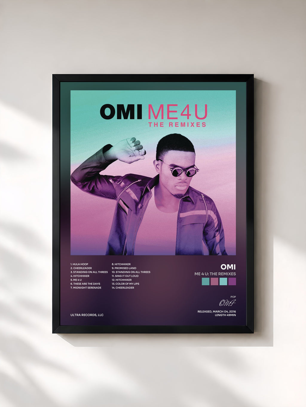 #noir Tableau de l'album Me 4 U: The Remixes de OMI, cadre noir, imprimé et encadré en France