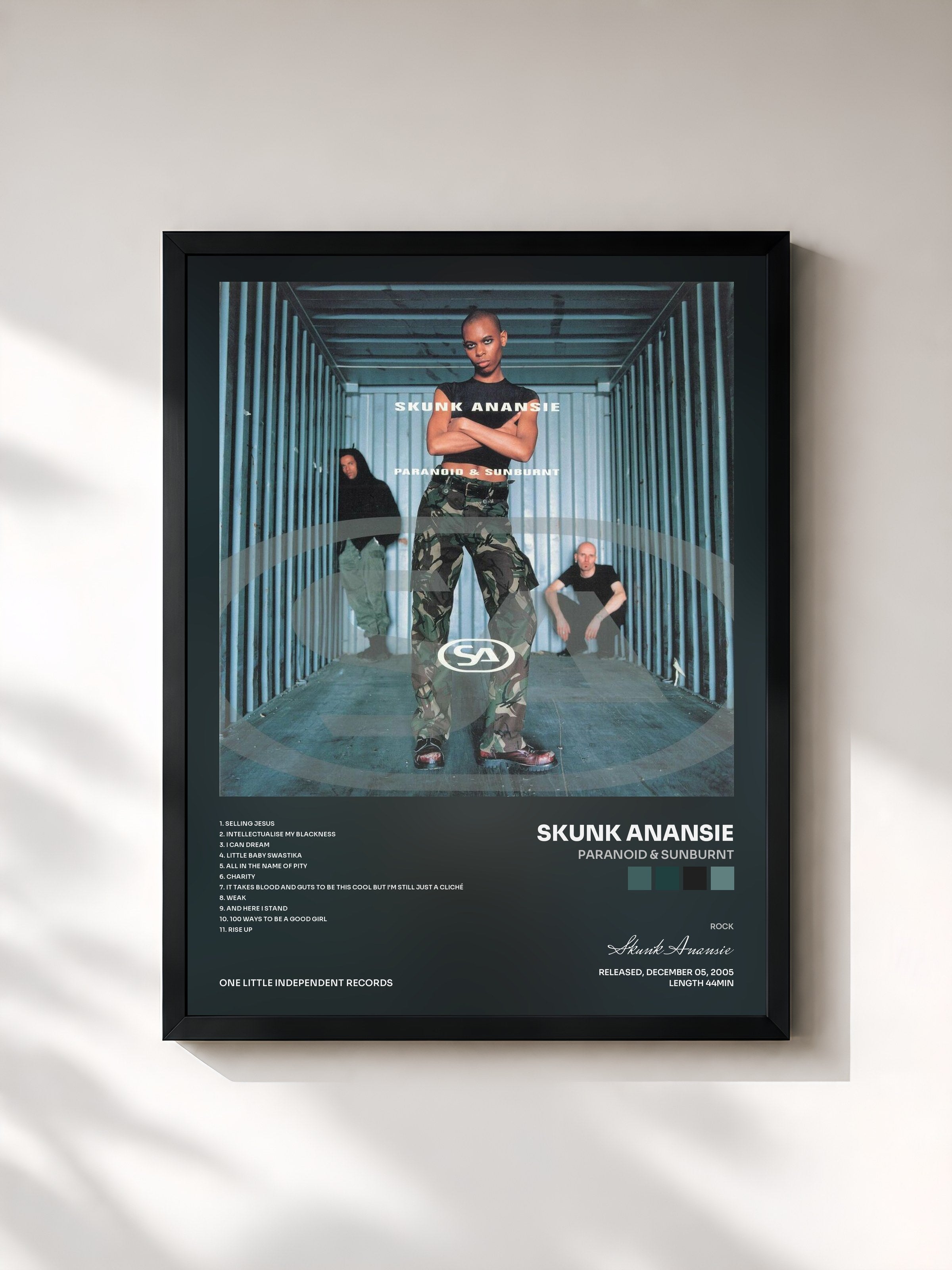#noir Tableau de l'album Paranoid & Sunburnt de Skunk Anansie, cadre noir, imprimé et encadré en France