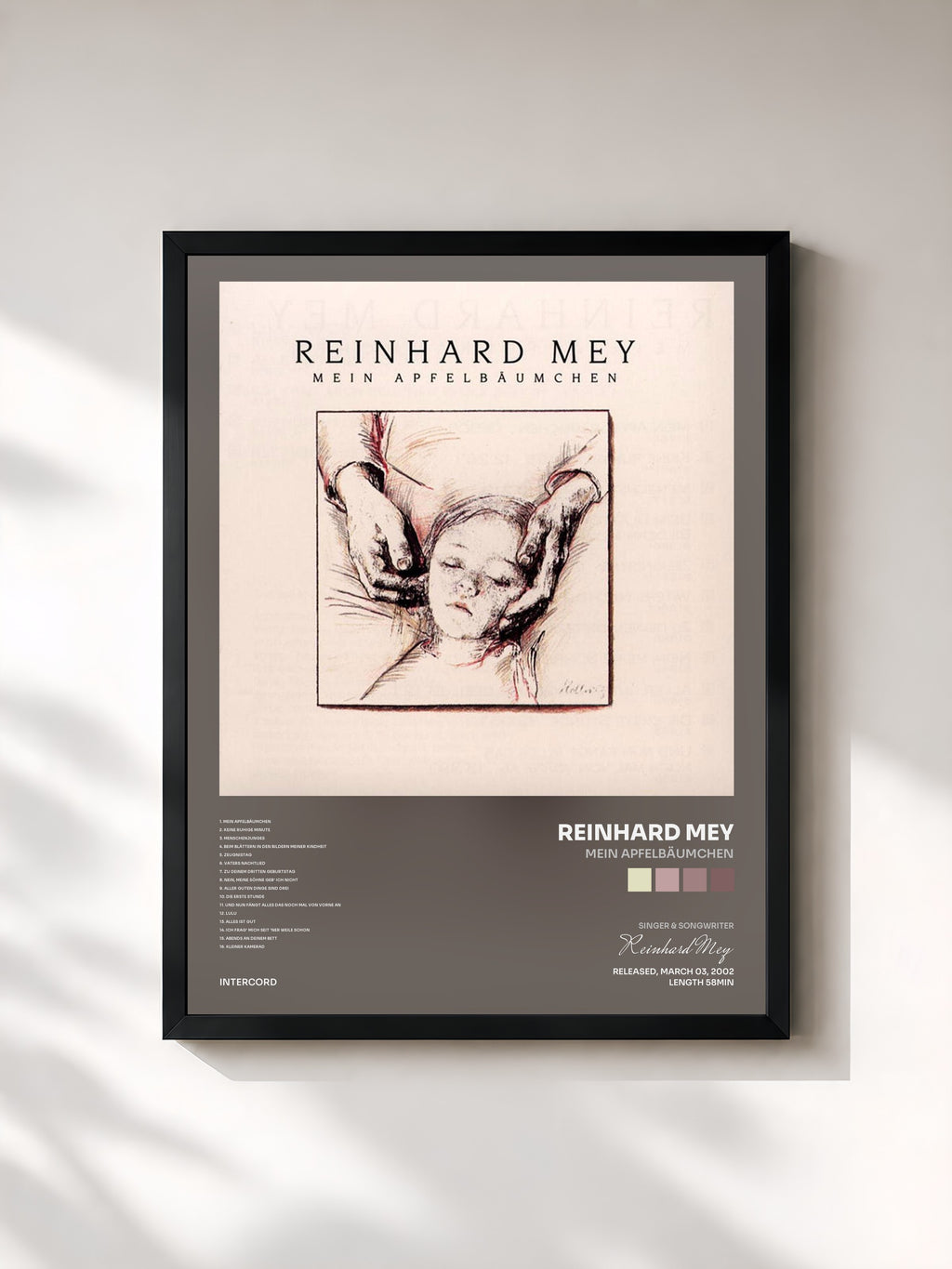 #noir Tableau de l'album Mein Apfelbäumchen de Reinhard Mey, cadre noir, imprimé et encadré en France