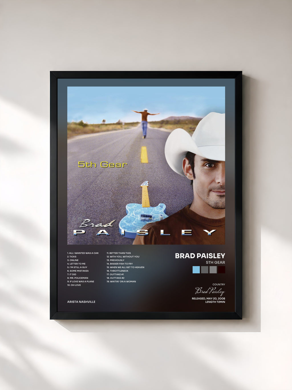 #noir Tableau de l'album 5th Gear de Brad Paisley, cadre noir, imprimé et encadré en France