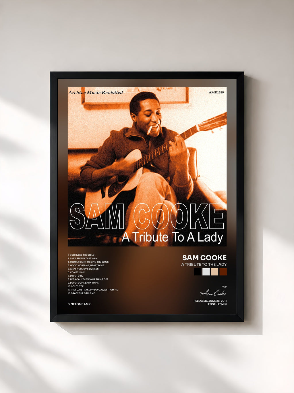 #noir Tableau de l'album A Tribute to the Lady de Sam Cooke, cadre noir, imprimé et encadré en France