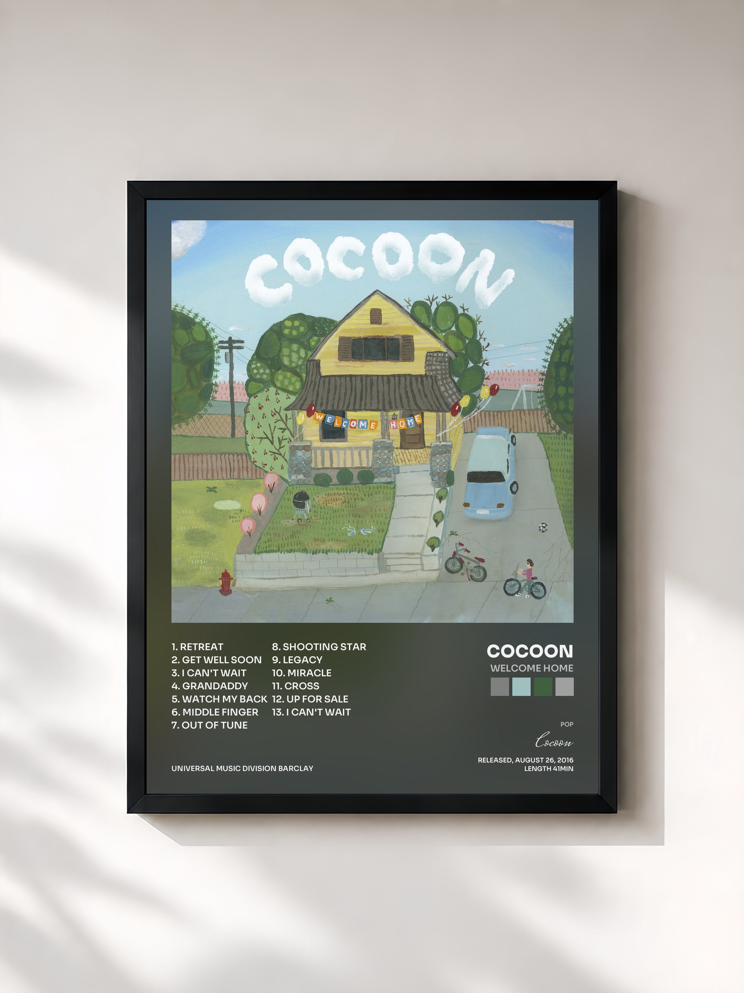#noir Tableau de l'album Welcome Home de Cocoon, cadre noir, imprimé et encadré en France