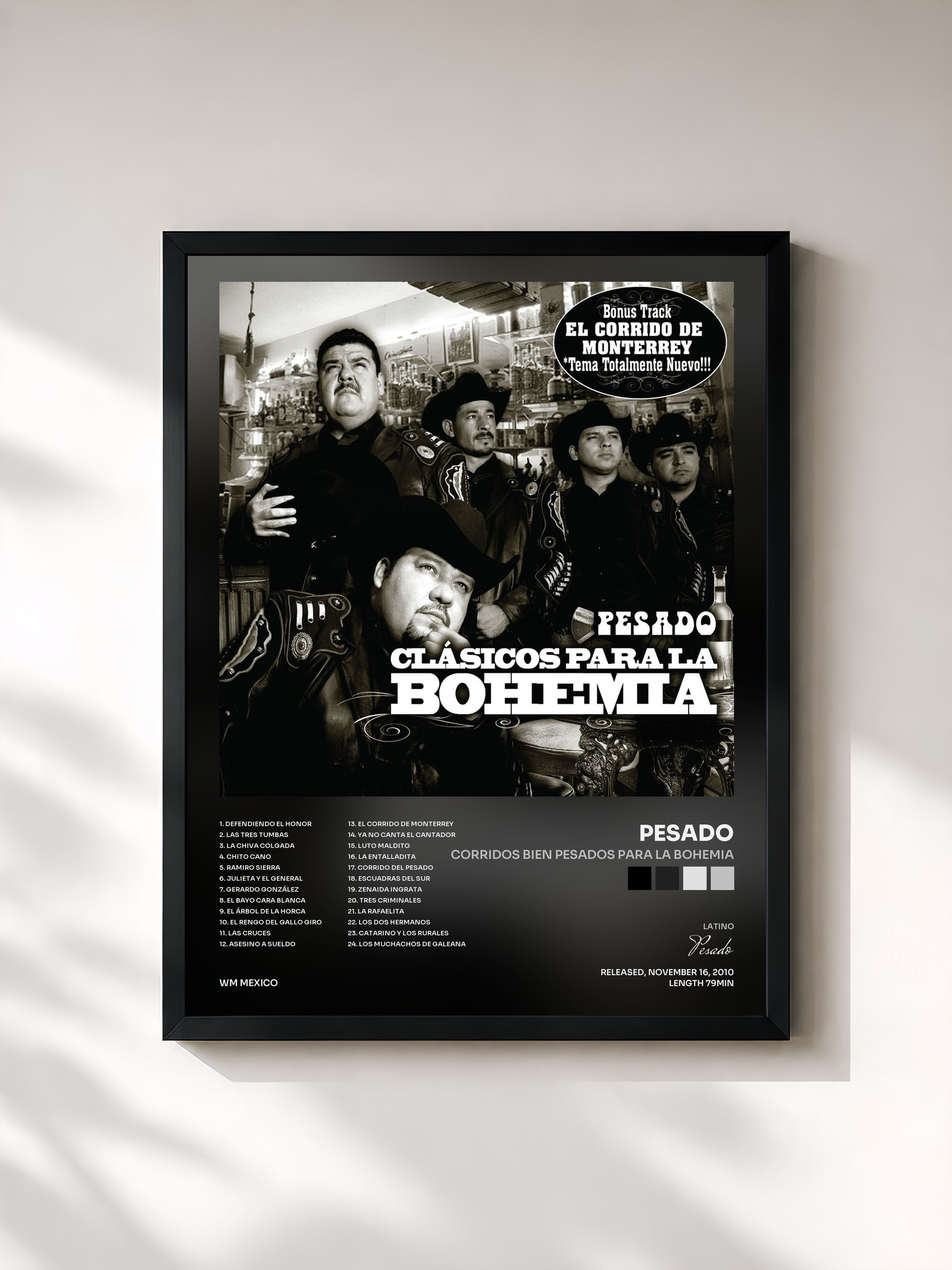 #noir Tableau de l'album Corridos bien Pesados para la Bohemia de Pesado, cadre noir, imprimé et encadré en France