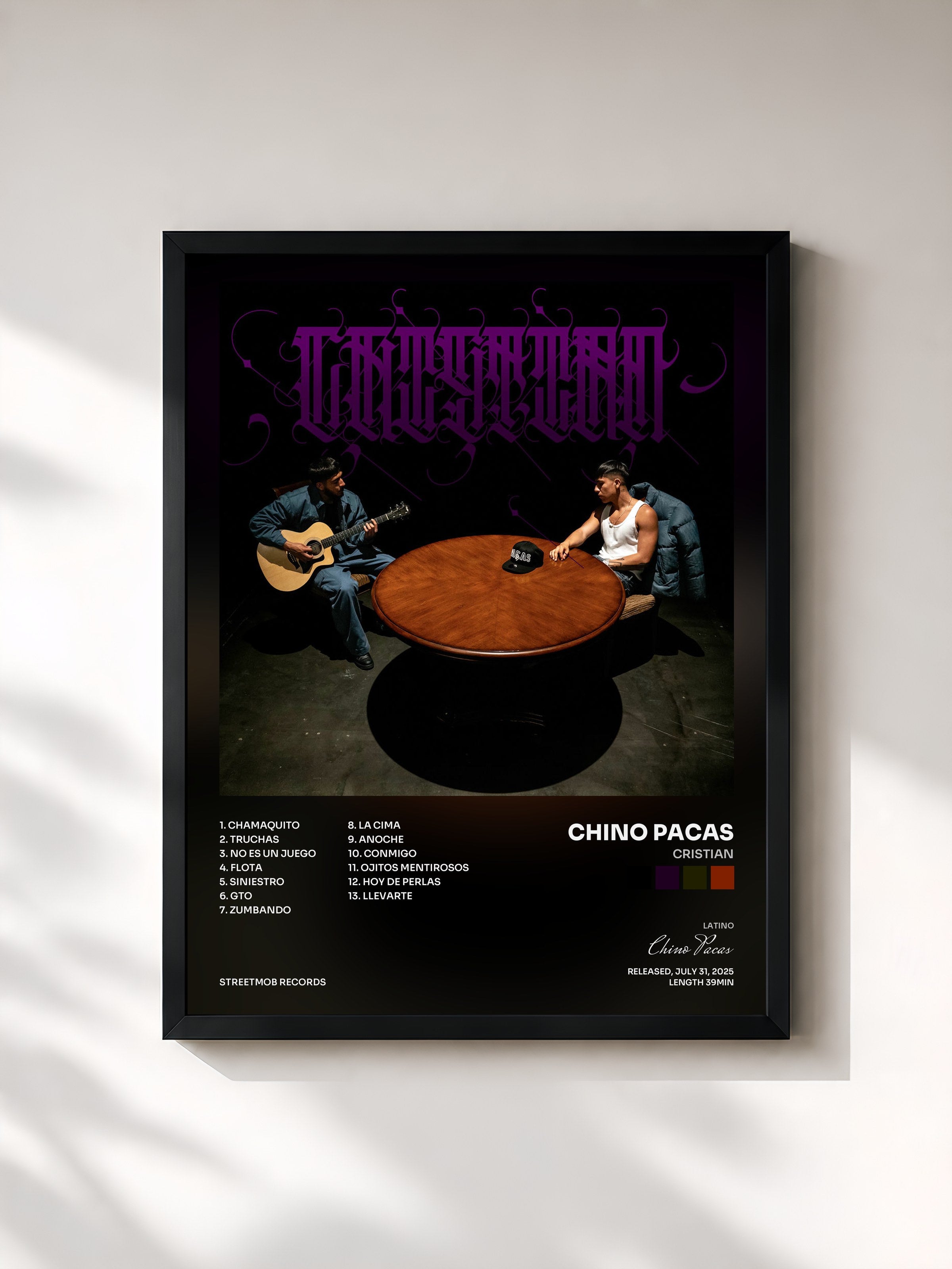 #noir Tableau de l'album CRISTIAN de Chino Pacas, cadre noir, imprimé et encadré en France
