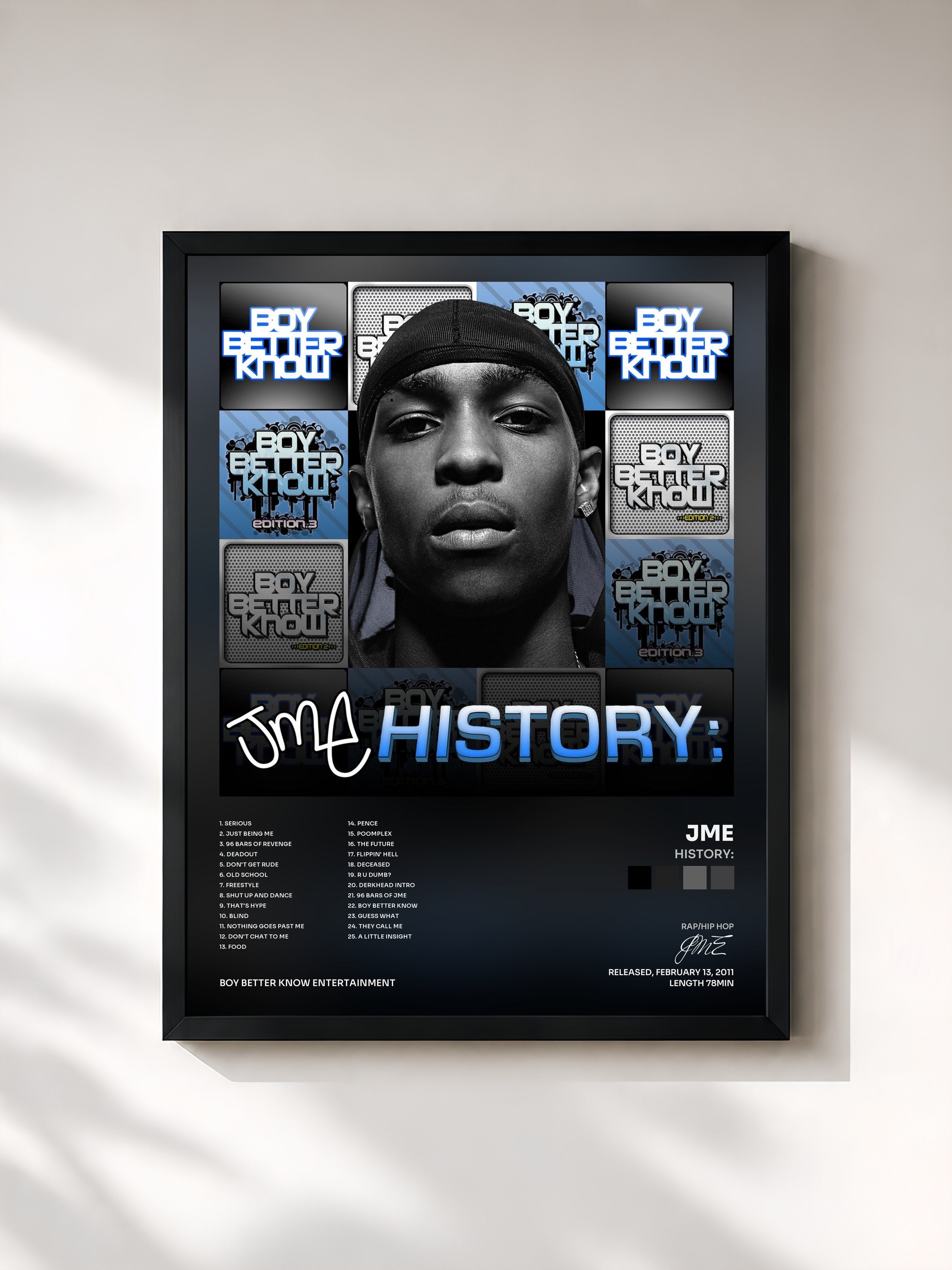 #noir Tableau de l'album History: de JME, cadre noir, imprimé et encadré en France
