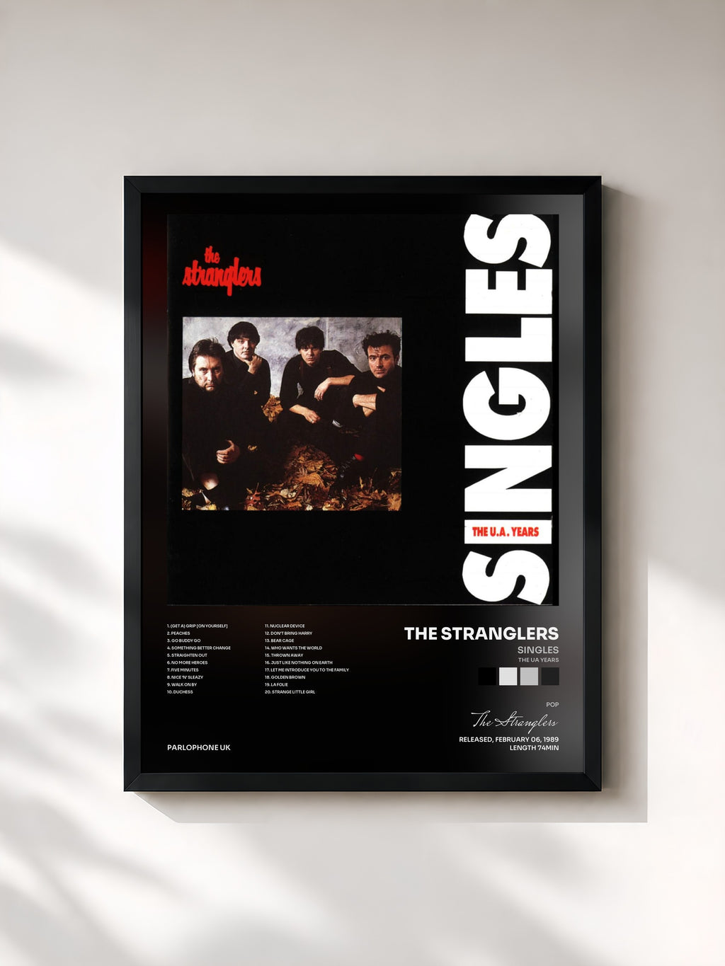 #noir Tableau de l'album Singles (The UA Years) de The Stranglers, cadre noir, imprimé et encadré en France