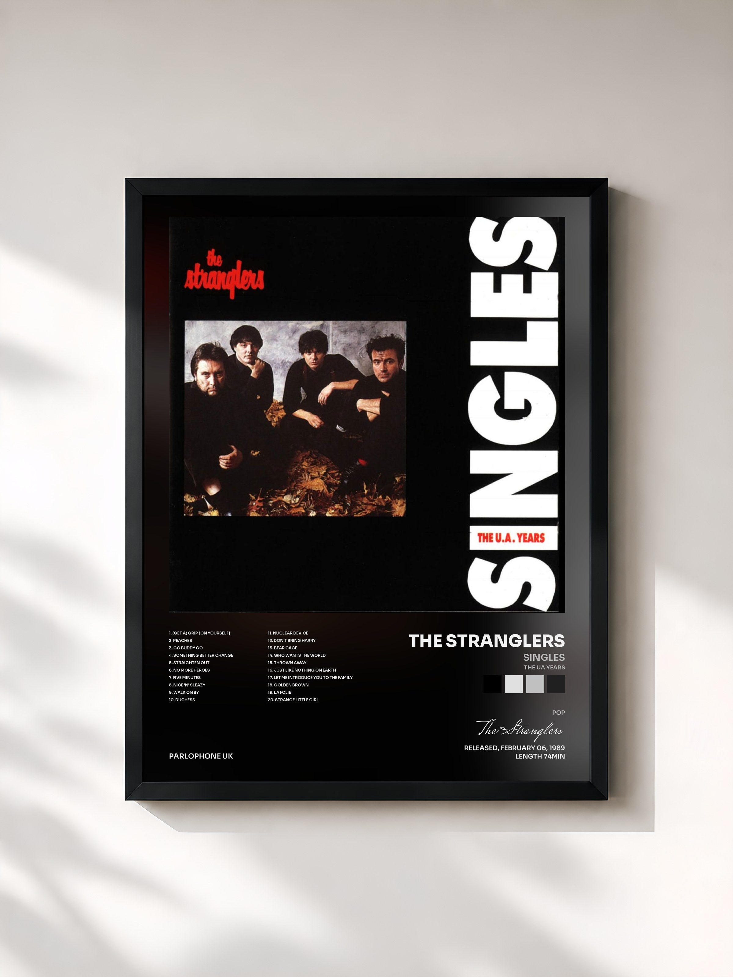 #noir Tableau de l'album Singles (The UA Years) de The Stranglers, cadre noir, imprimé et encadré en France