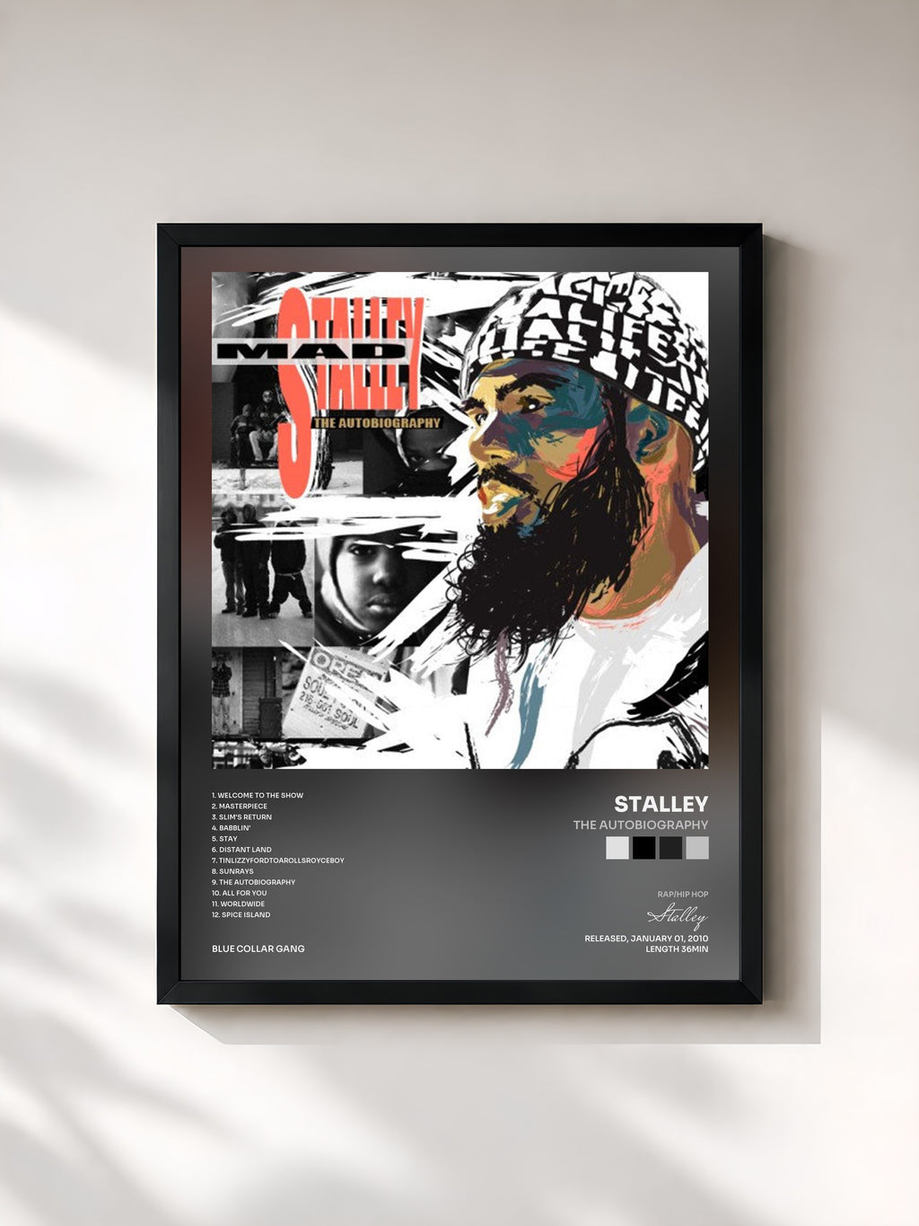#noir Tableau de l'album The Autobiography de Stalley, cadre noir, imprimé et encadré en France