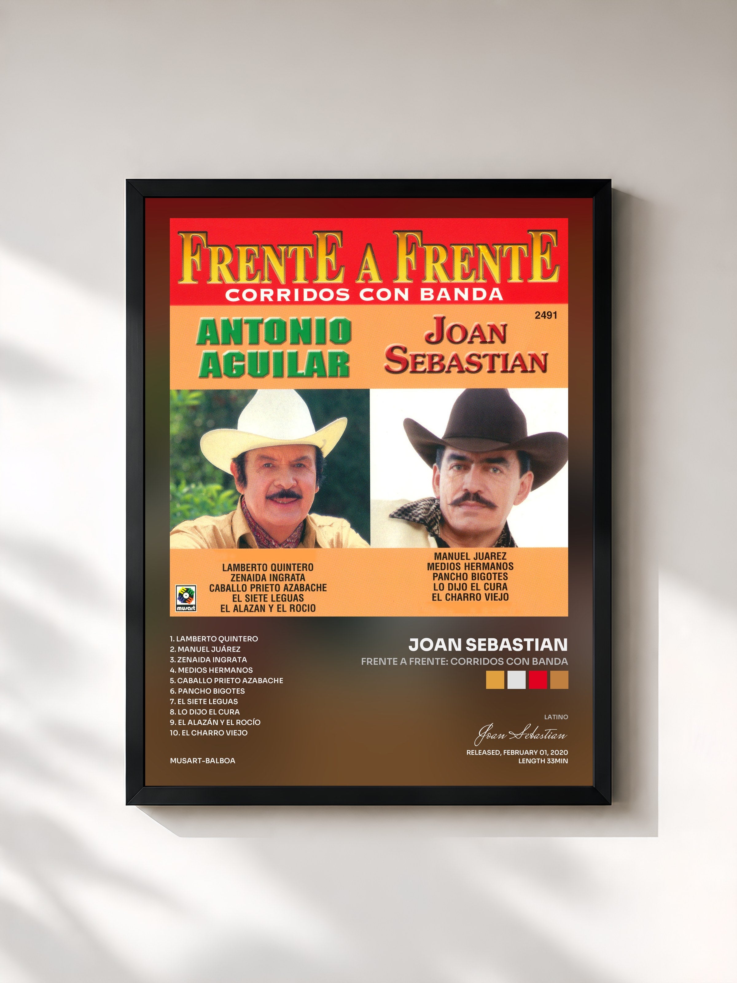 #noir Tableau de l'album Frente A Frente: Corridos Con Banda de Joan Sebastian, cadre noir, imprimé et encadré en France