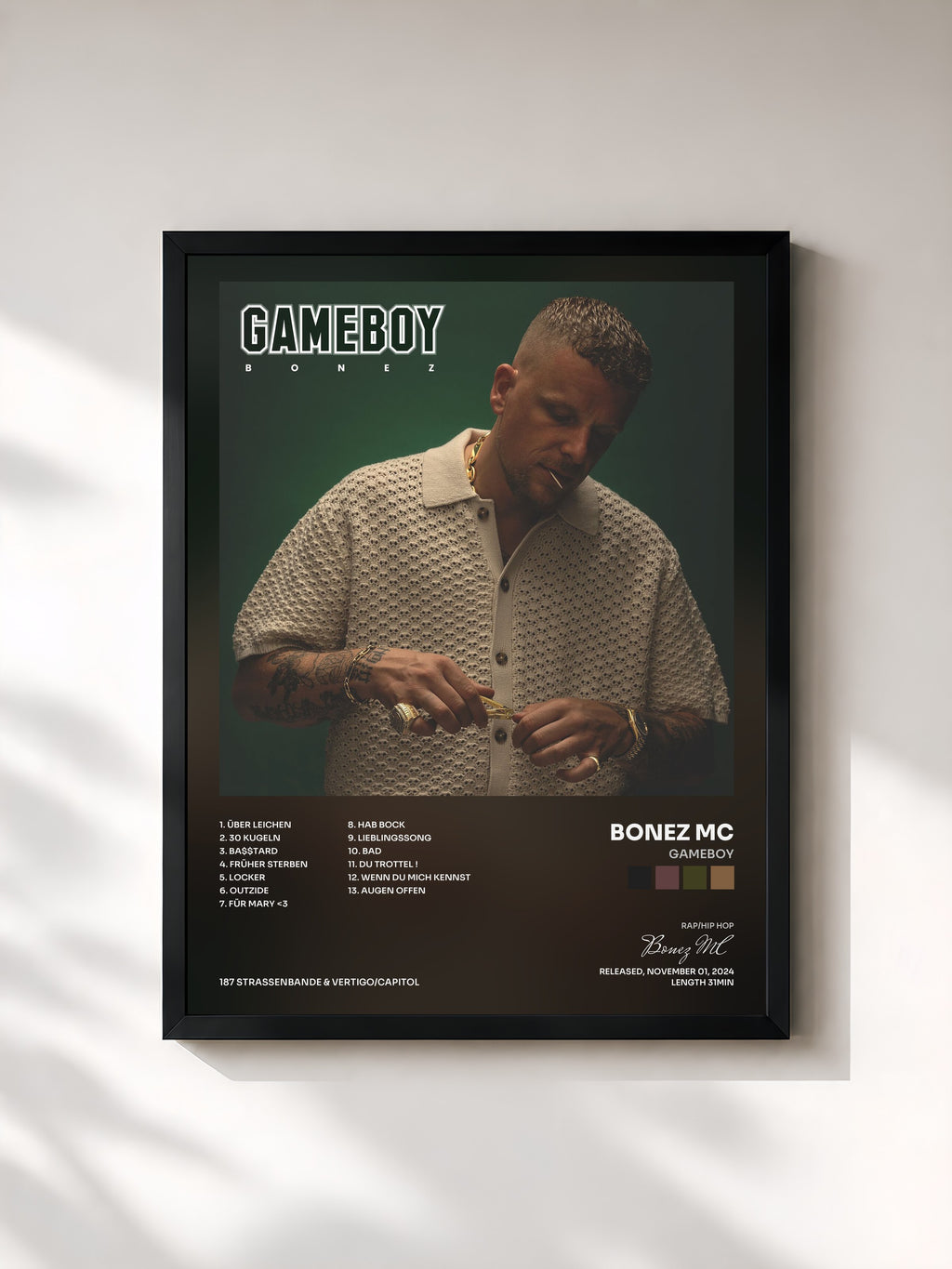 #noir Tableau de l'album GAMEBOY de Bonez MC, cadre noir, imprimé et encadré en France