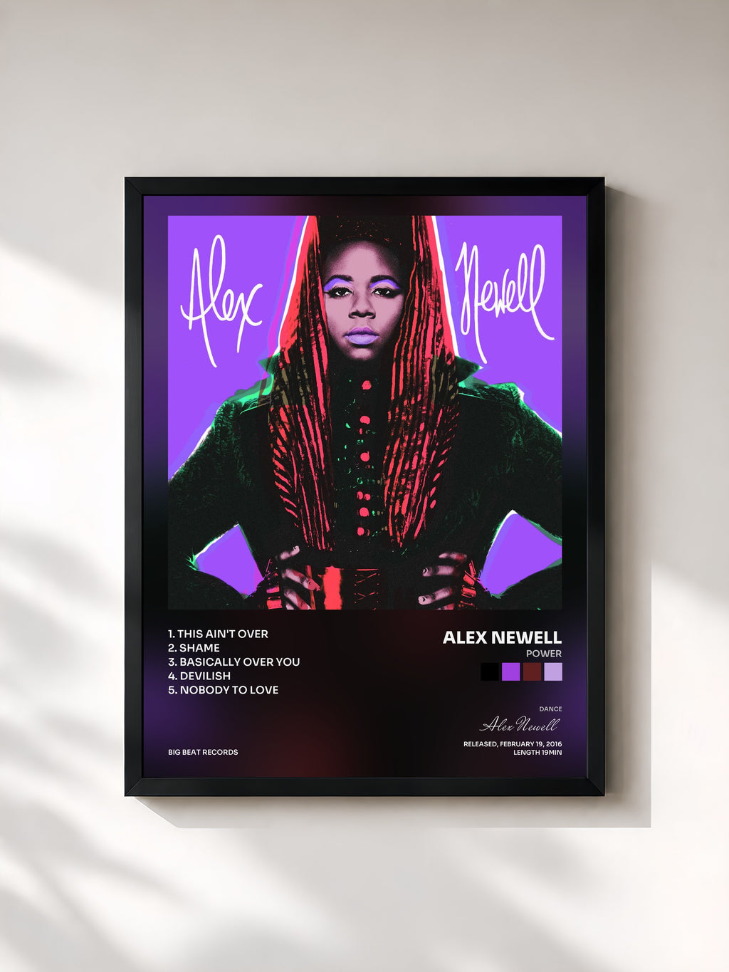 #noir Tableau de l'album POWER de Alex Newell, cadre noir, imprimé et encadré en France
