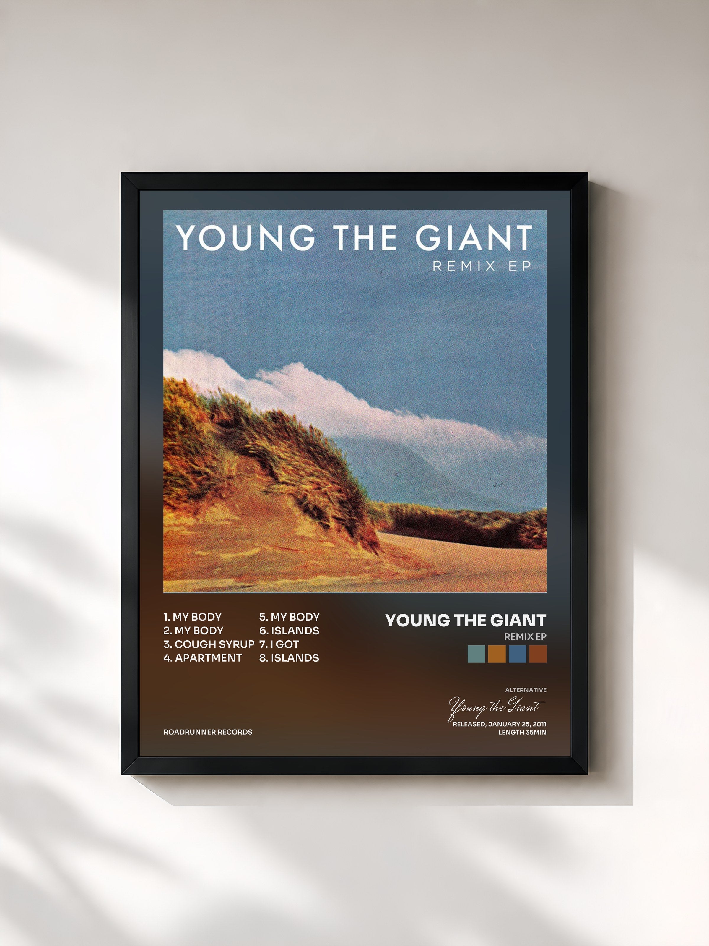 #noir Tableau de l'album Remix EP de Young the Giant, cadre noir, imprimé et encadré en France