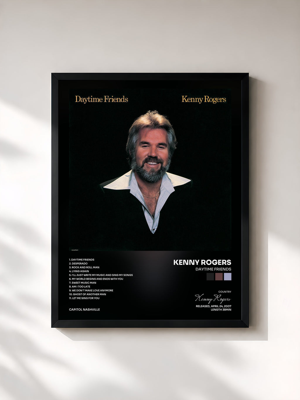 #noir Tableau de l'album Daytime Friends de Kenny Rogers, cadre noir, imprimé et encadré en France