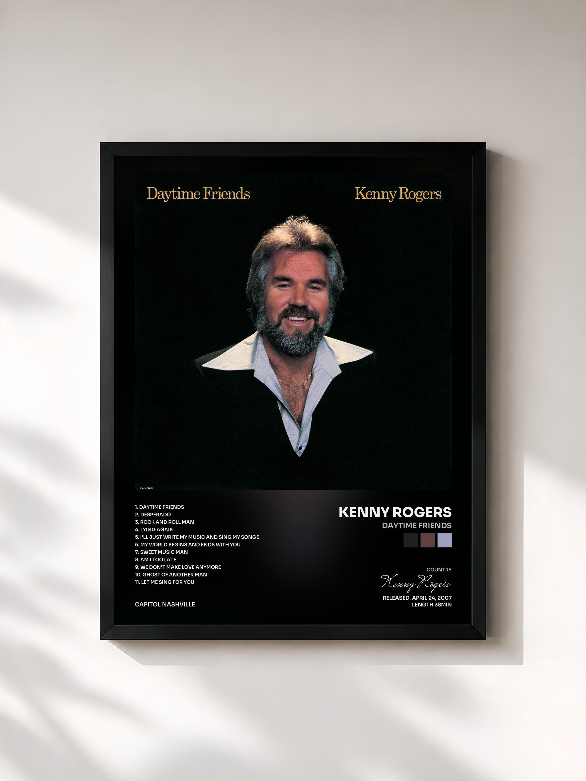 #noir Tableau de l'album Daytime Friends de Kenny Rogers, cadre noir, imprimé et encadré en France
