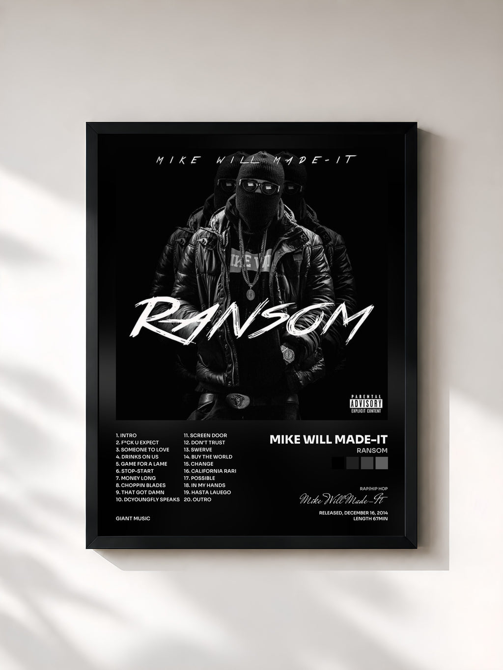 #noir Tableau de l'album Ransom de Mike Will Made-It, cadre noir, imprimé et encadré en France