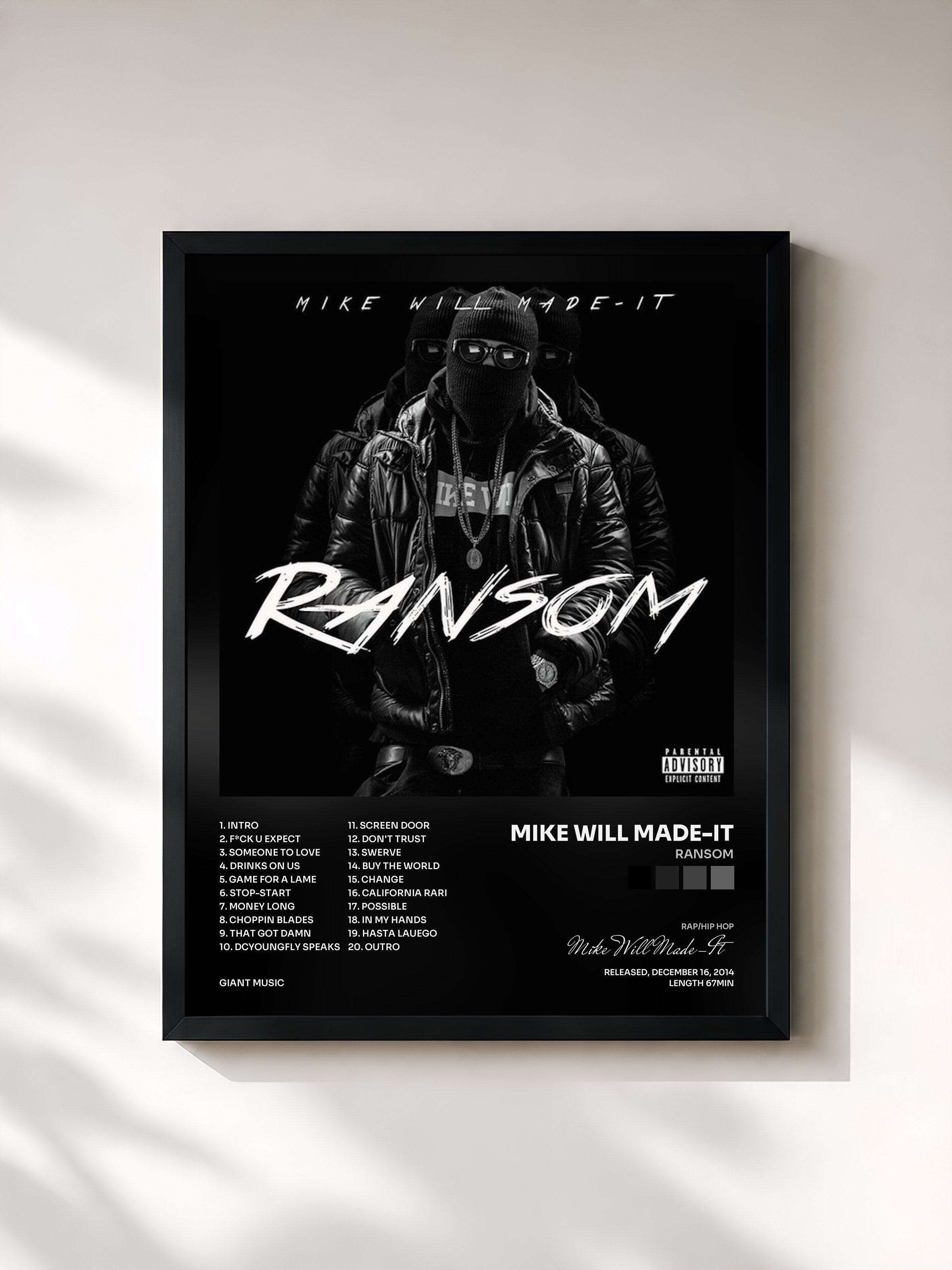 #noir Tableau de l'album Ransom de Mike Will Made-It, cadre noir, imprimé et encadré en France