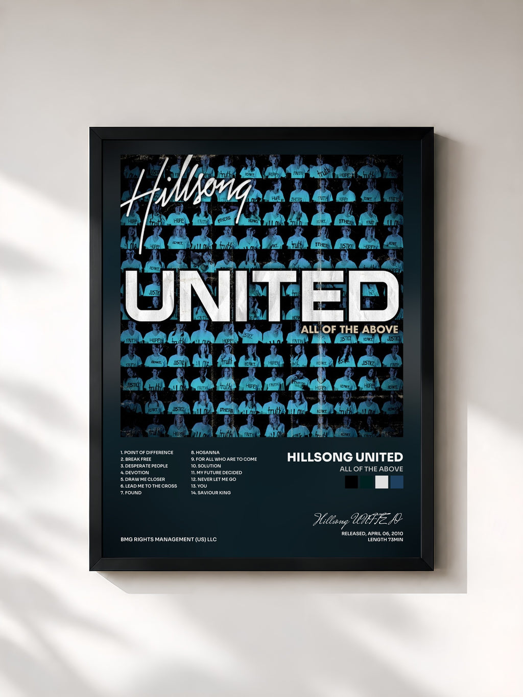 #noir Tableau de l'album All of the Above de Hillsong UNITED, cadre noir, imprimé et encadré en France