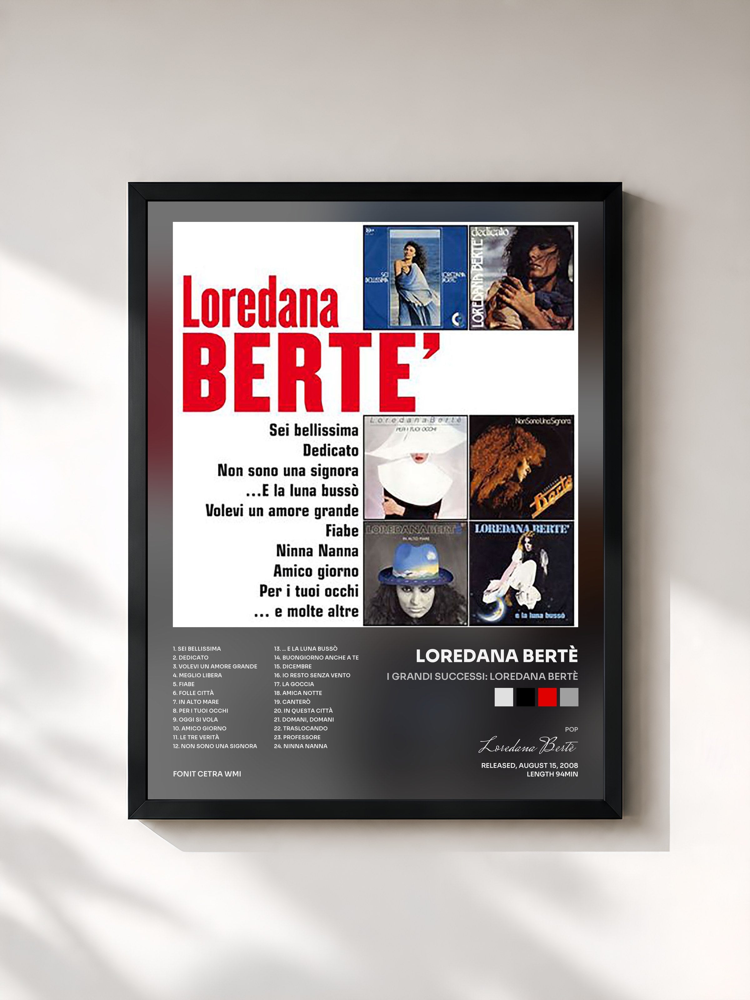 #noir Tableau de l'album I Grandi Successi: Loredana Bertè de Loredana Bertè, cadre noir, imprimé et encadré en France