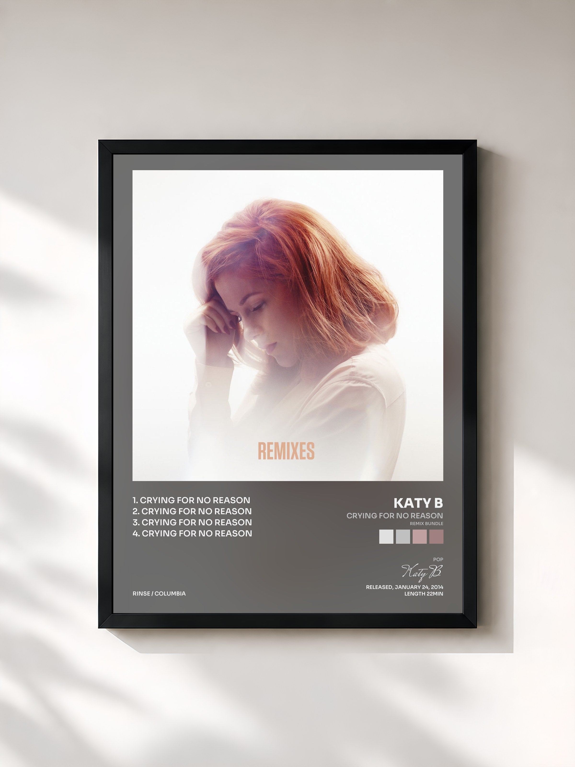 #noir Tableau de l'album Crying for No Reason (Remix Bundle) de Katy B, cadre noir, imprimé et encadré en France