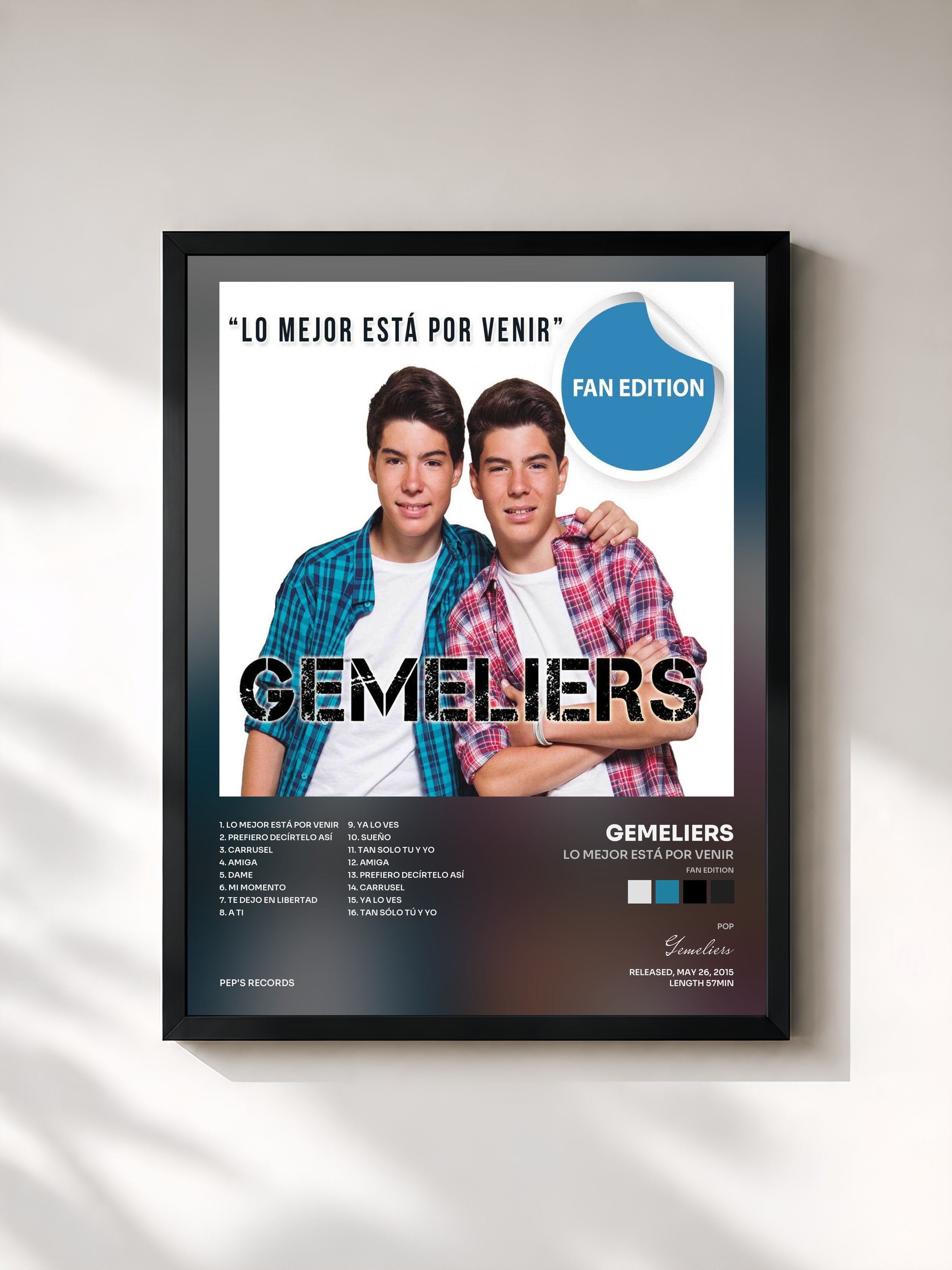#noir Tableau de l'album Lo Mejor Está por Venir (Fan Edition) de Gemeliers, cadre noir, imprimé et encadré en France